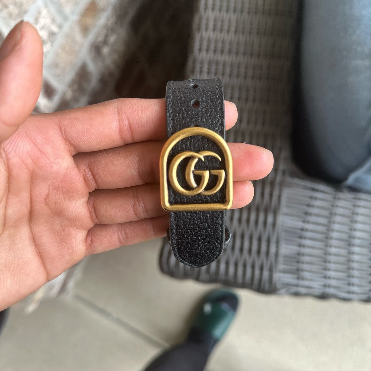 image of Gucci Double G Leather Bracelet in Black, Men's