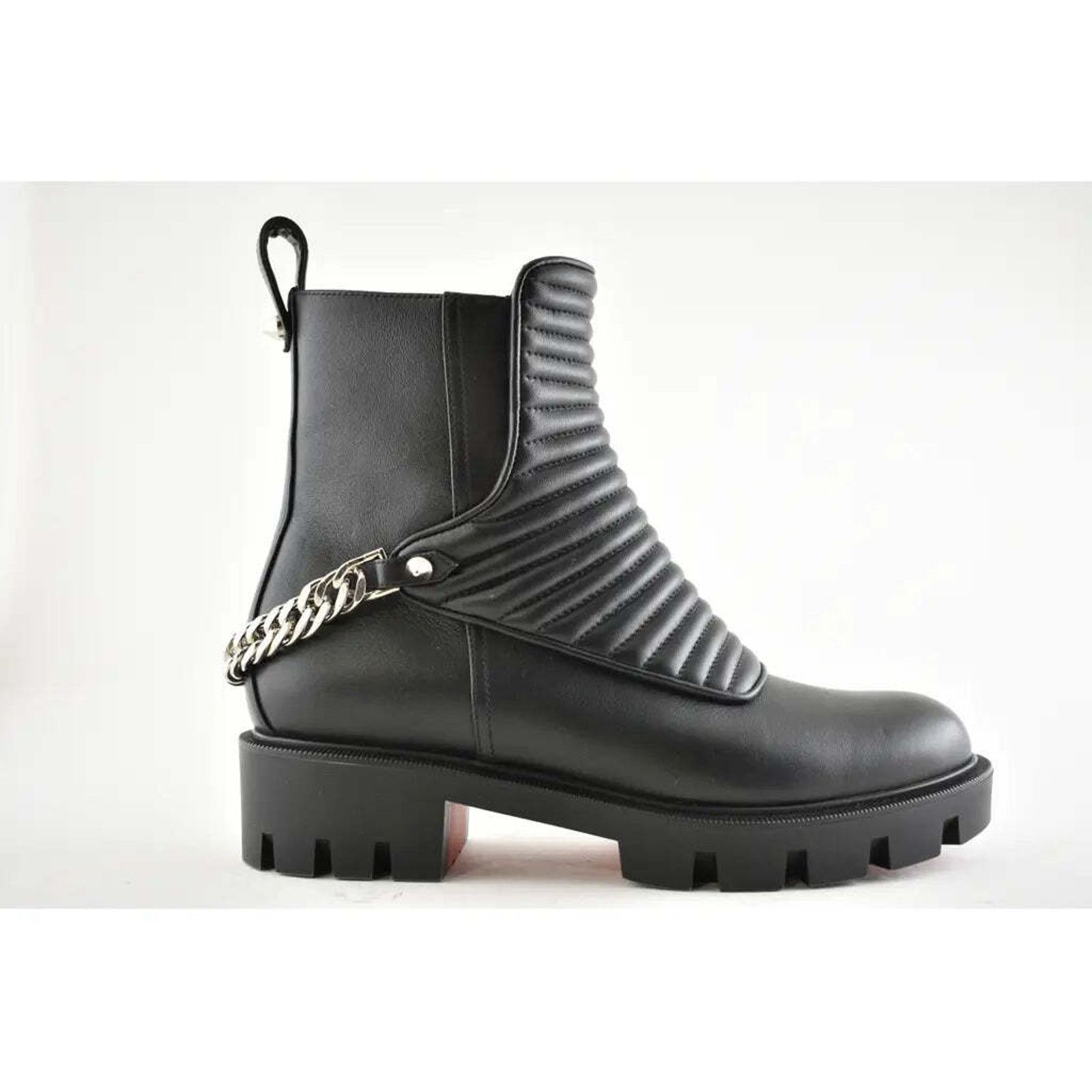 Christian Louboutin Christian Louboutin Maddic Max Flat Calf Black Chain Combat Size US 8.5 / IT 38.5 - 2 Thumbnail