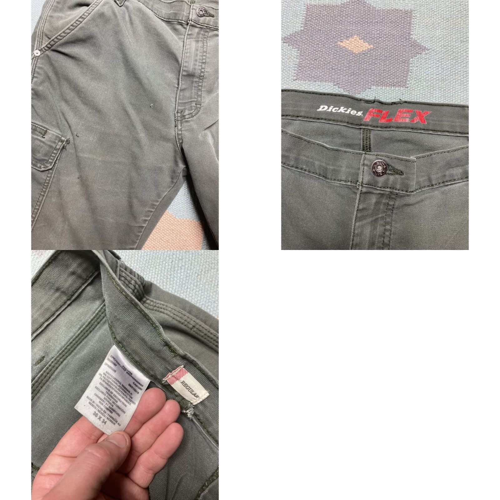 Dickies VINTAGE Dickies Cargo Pants Canvas Wide-Leg Green 37x33 Mens Baggy Carpenter Jeans Skater Style Size US 37 - 8 Thumbnail