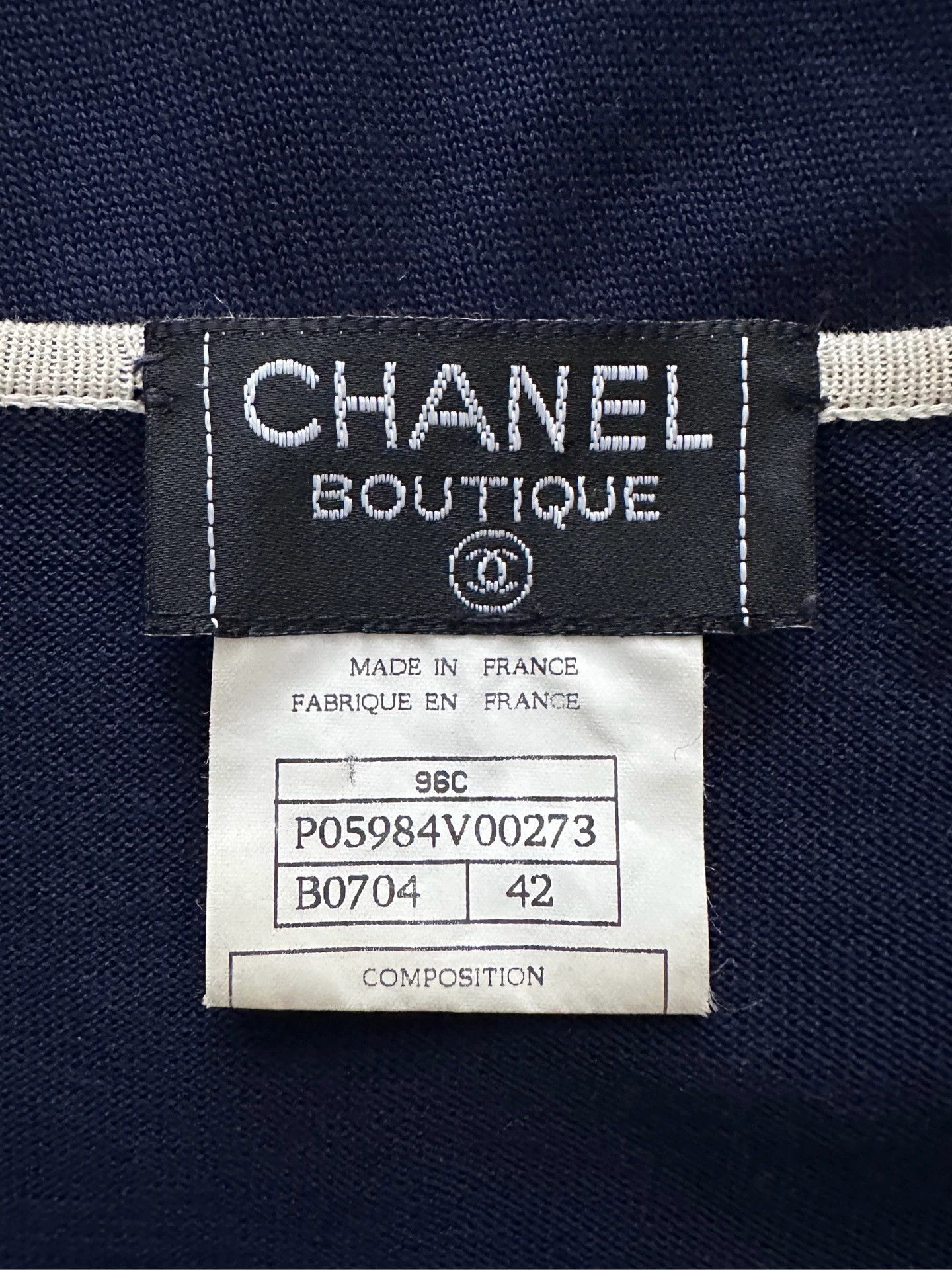 Chanel CHANEL women's navy white trim short-sleeve knit top 42 Size M / US 6-8 / IT 42-44 - 7 Thumbnail
