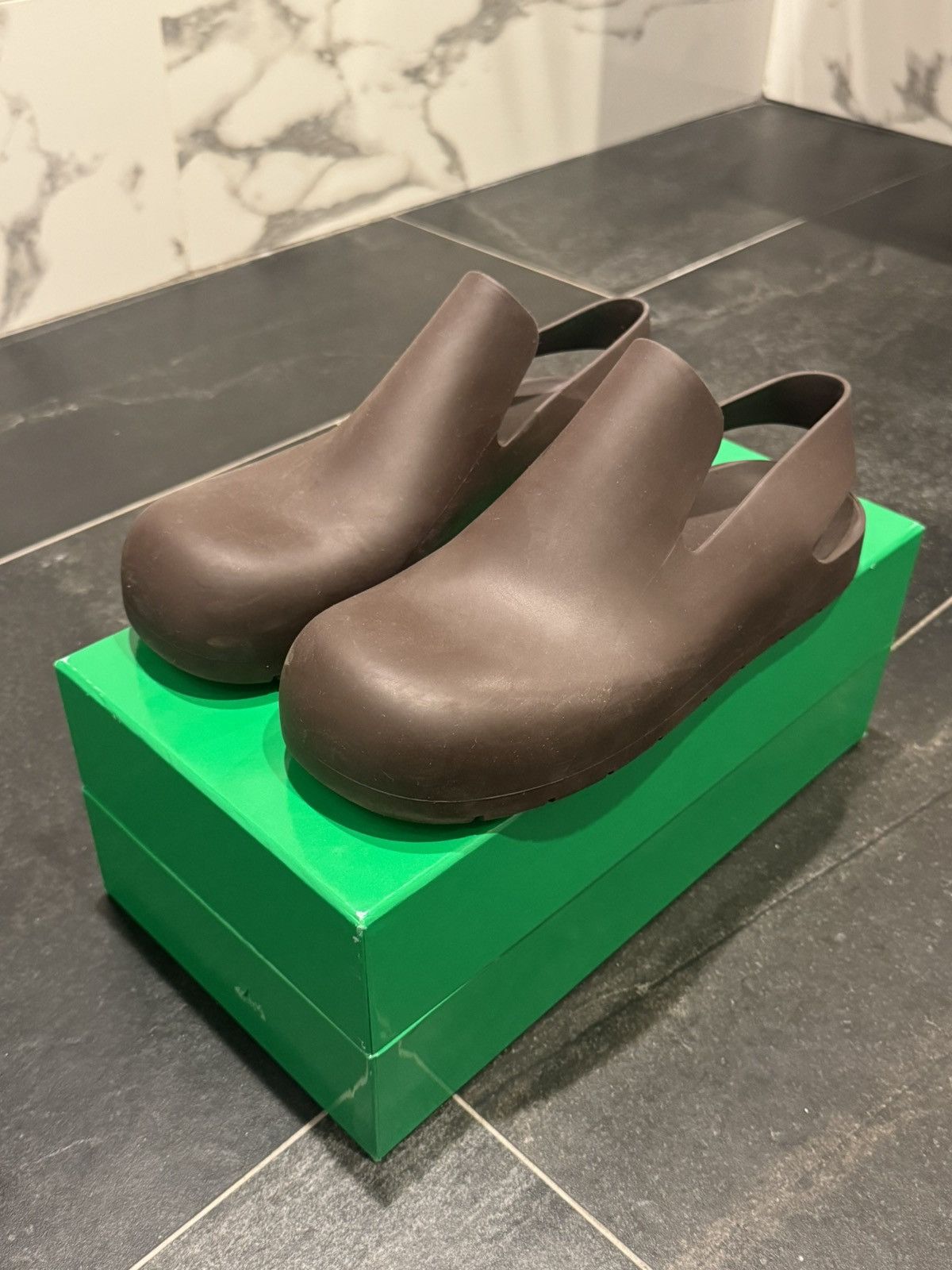Bottega Veneta Brown Slip On Rubber Clogs - Size 11