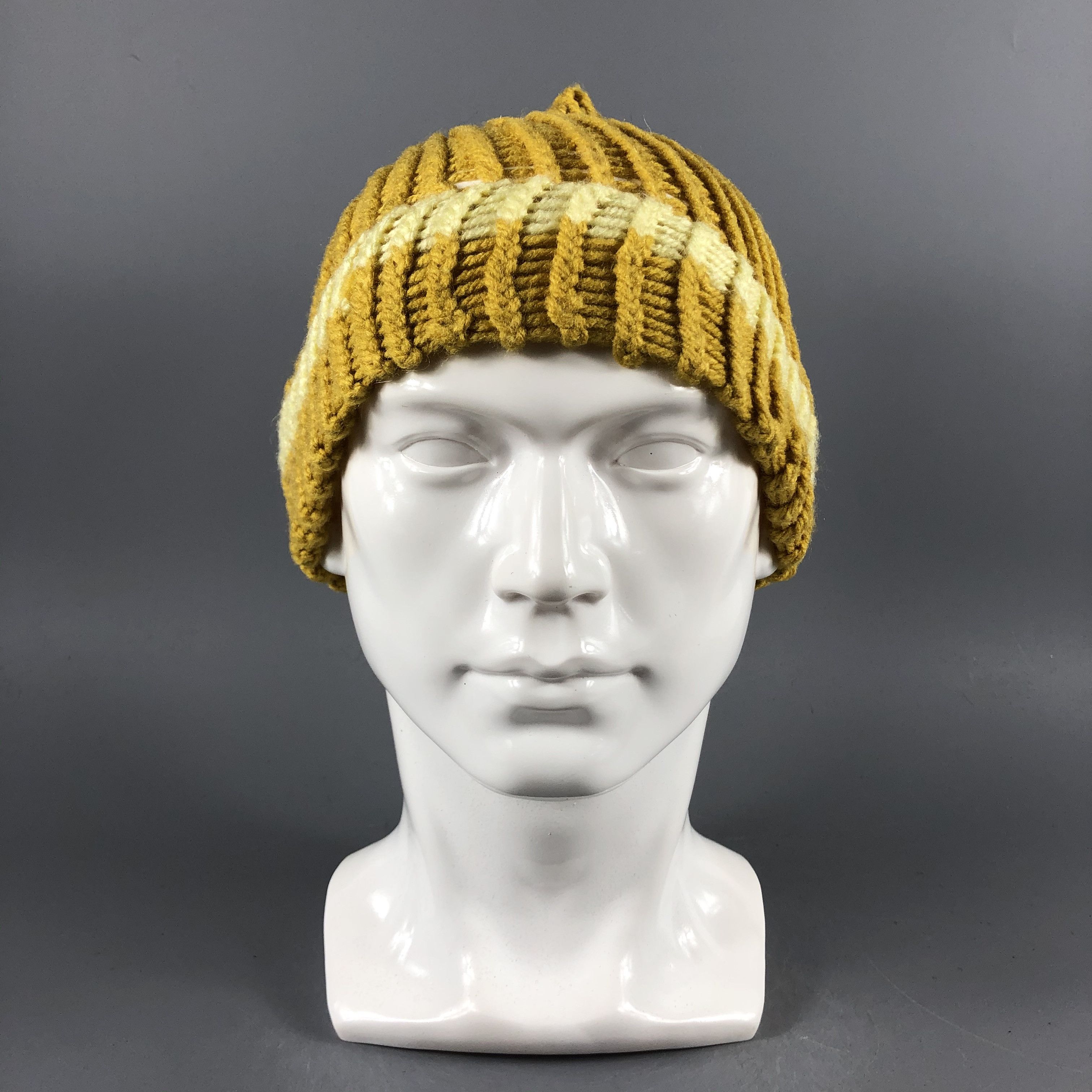 image of Vintage Knit Yellow Slouchy Beanie Snow Cap -D1245, Men's