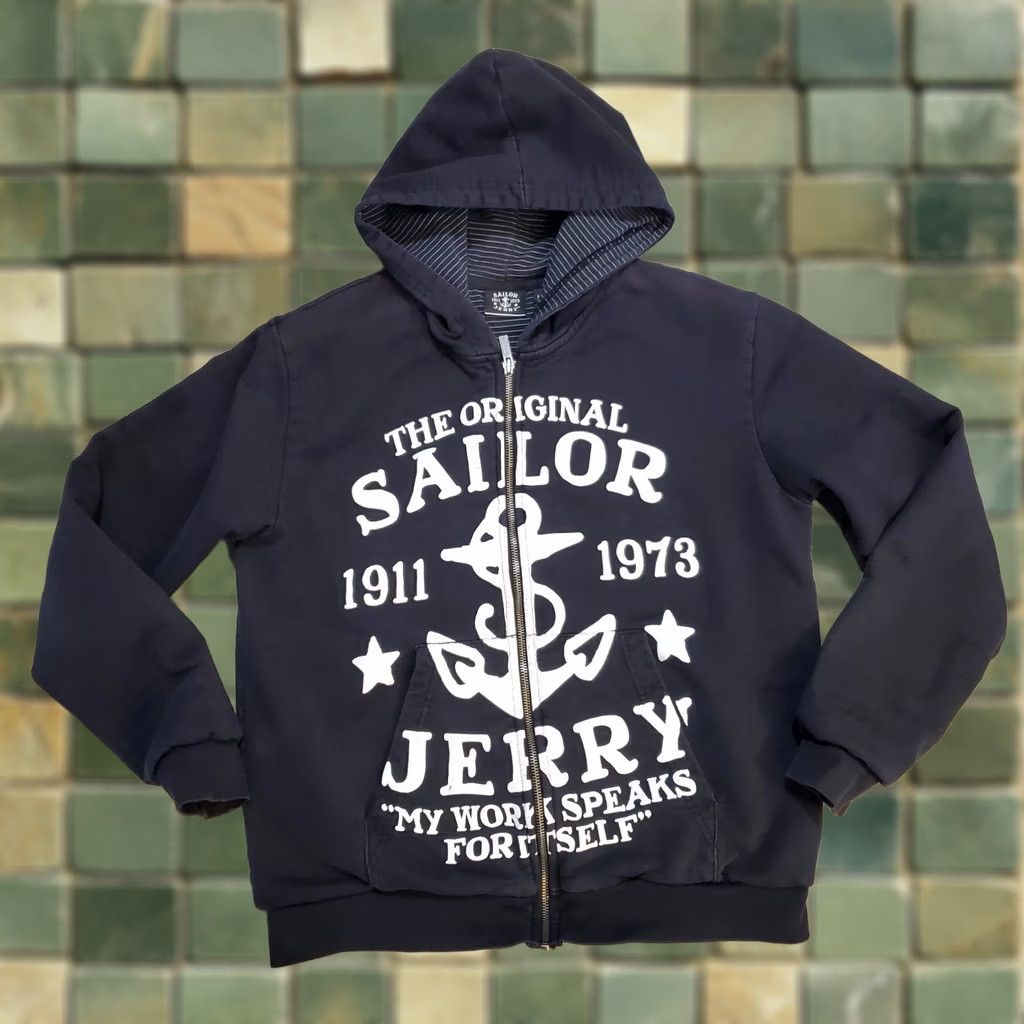 Vintage VINTAGE Sailor Jerry Hoodie Full Zip Anchor Black M Punk Grunge EUC Mens Shirt, Hooded, Zip, Graphic Print, All Seasons, Pockets, Cotton, Logo Size US M / EU 48-50 / 2 - 1 Thumbnail