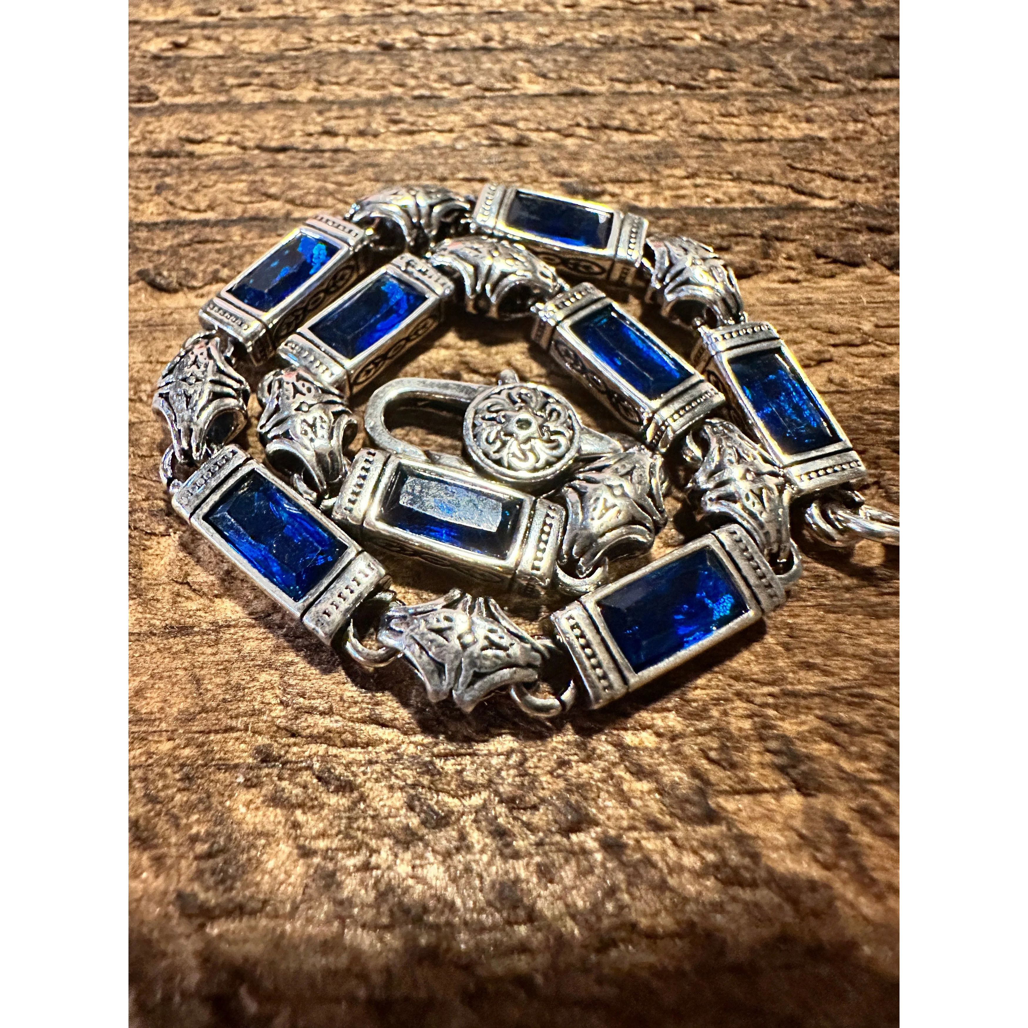 Other Boho Chic Woven Link Blue Crystal CZ Silver Bracelet, Lobste Size ONE SIZE - 7 Thumbnail