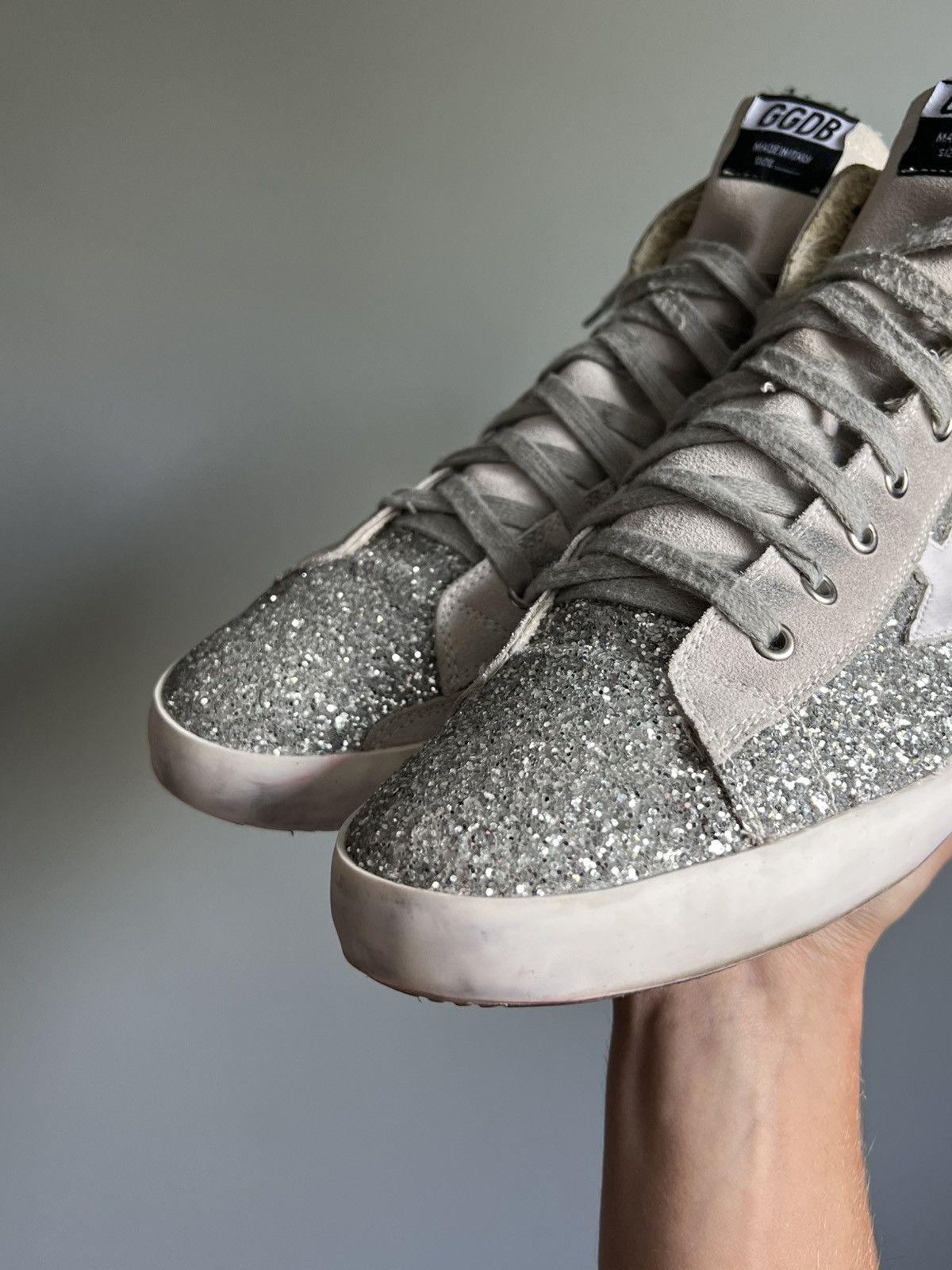 Golden Goose Golden Goose Superstar Glitter Silver High-Top Sneakers Size US 12.5 / EU 45-46 - 4 Thumbnail