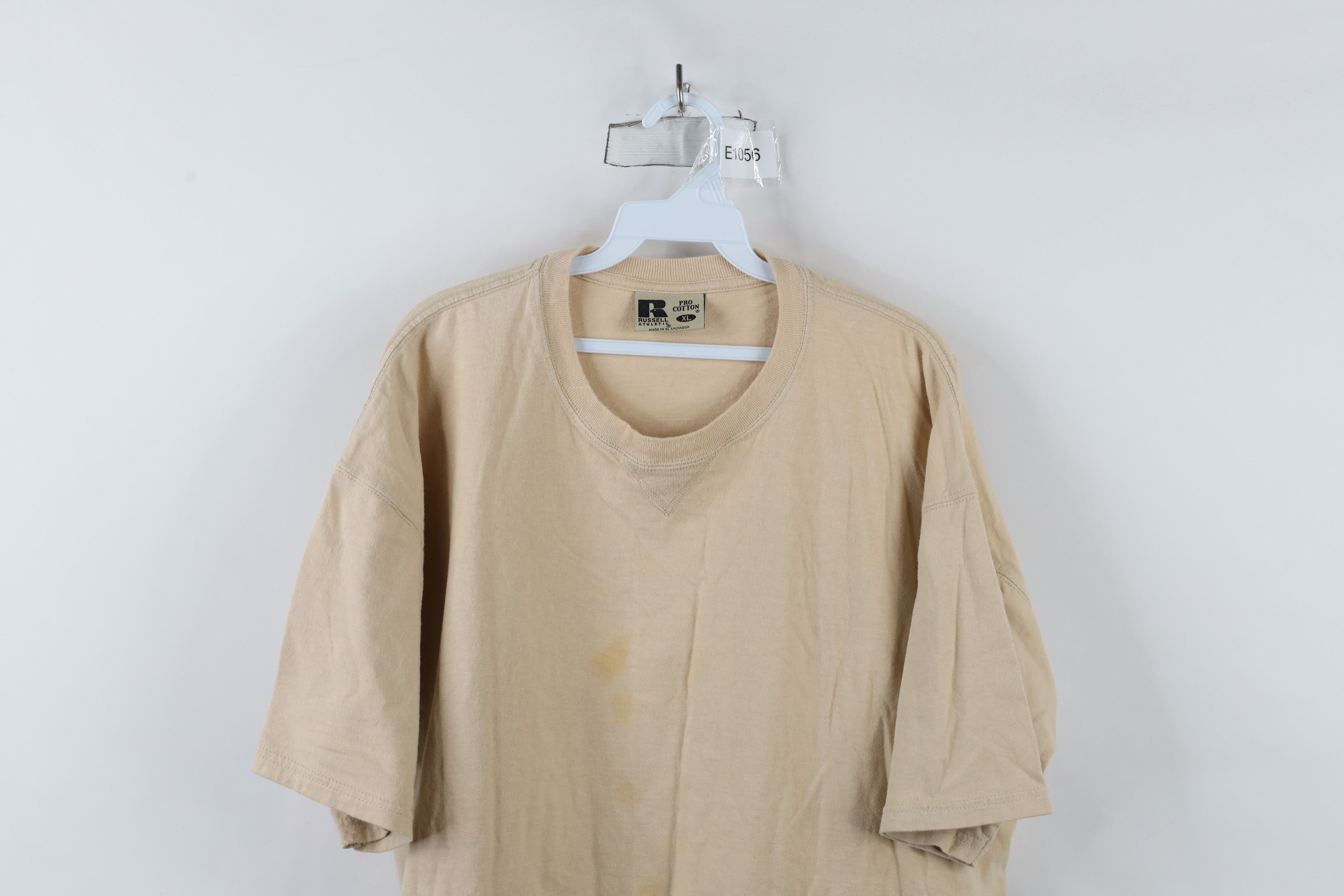 Russell Athletic × Vintage Vintage 90s Russell Athletic Blank Cotton T-Shirt Beige Tan Size US XL / EU 56 / 4 - 2 Thumbnail