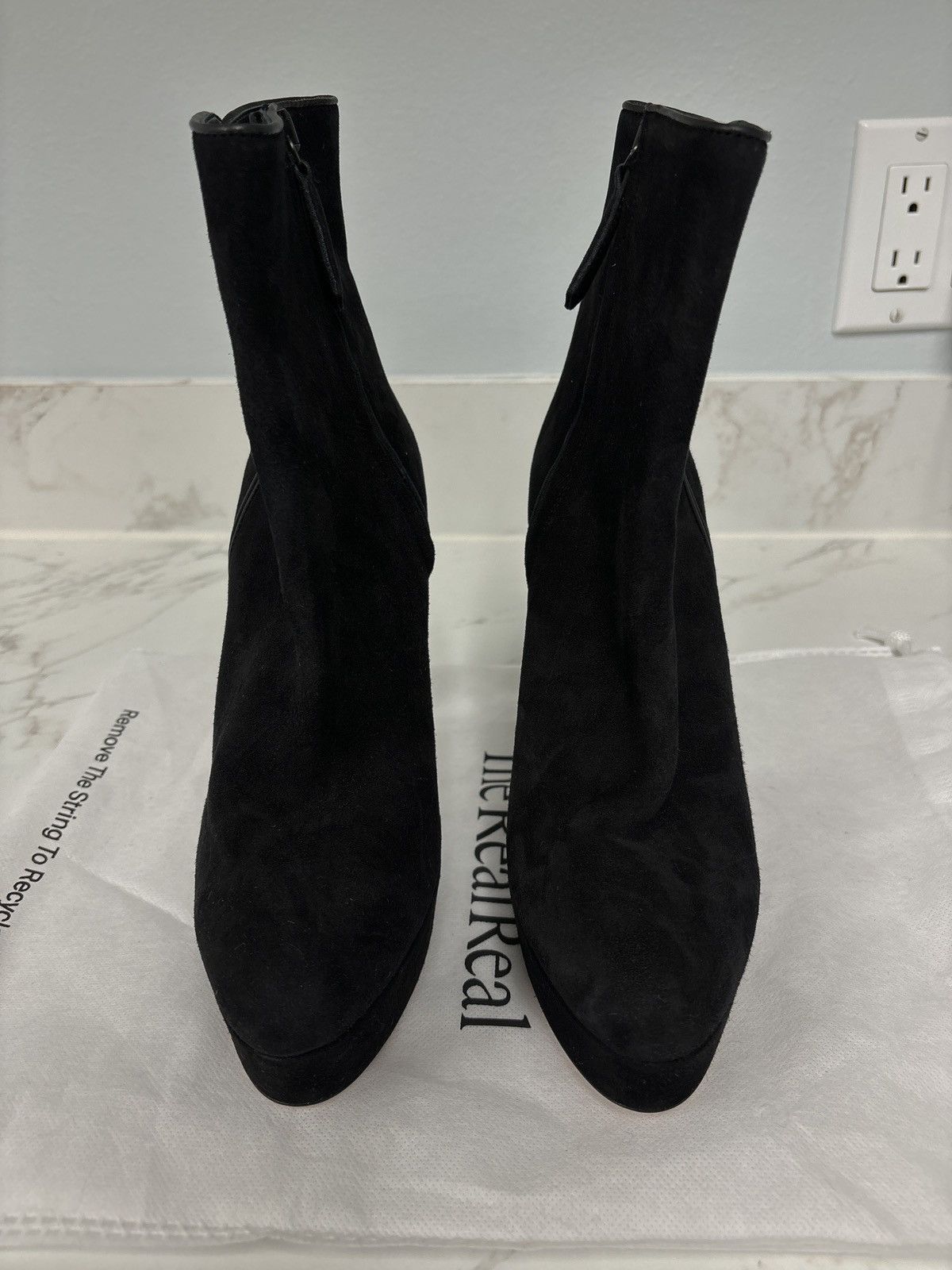 QUANT 120 SUEDE PLATFORM ANKLE BOOTS IN BLACK