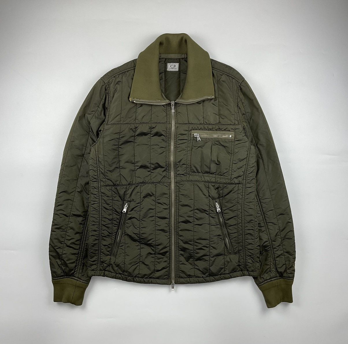 image of C P Company Quilted Jacket in Olive Green, Men's (Size Medium)