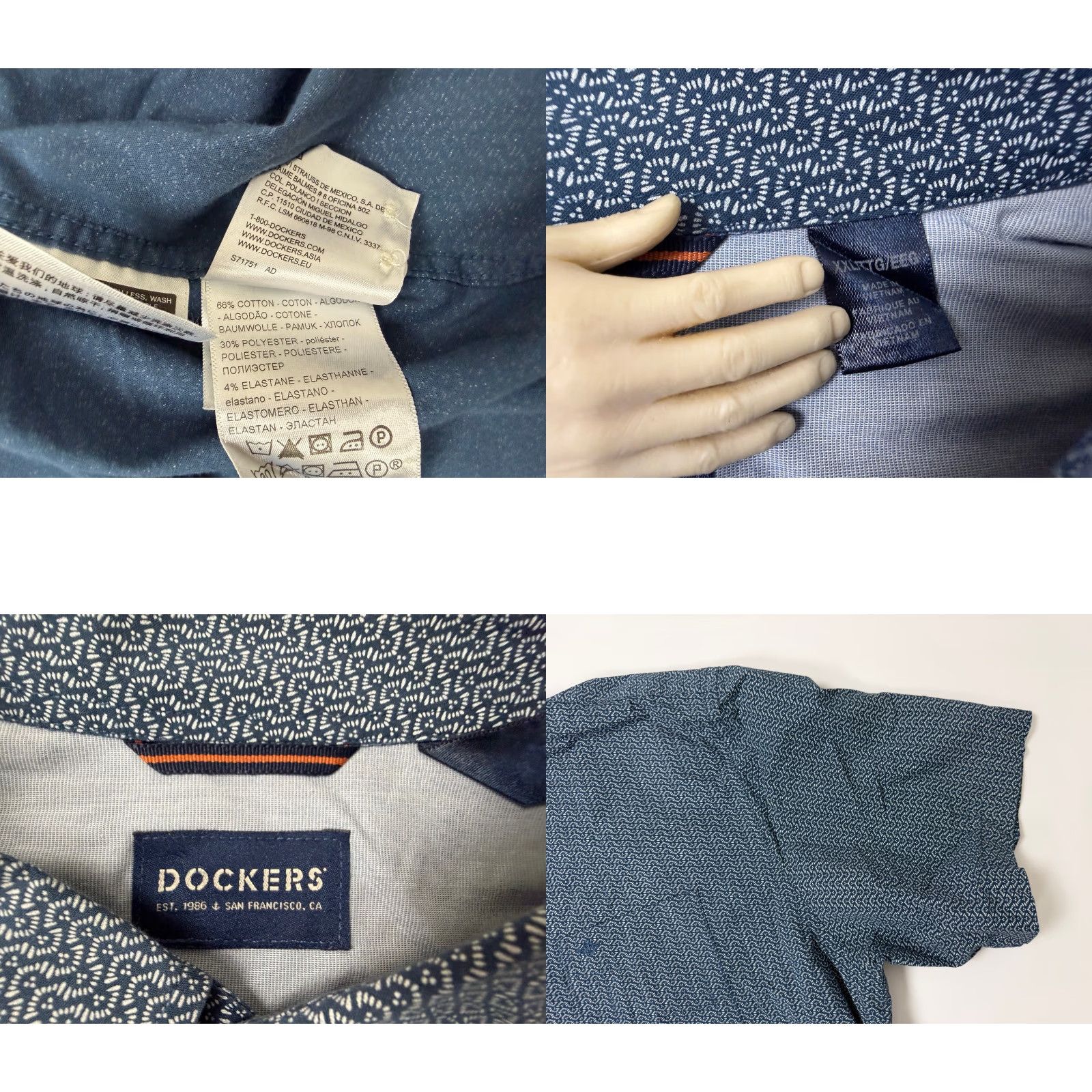 Dockers VINTAGE Dockers Shirt Men XXL Geometric Button-Up Navy Blue Cotton Polyester Elastane Stretch Pockets Travel Casual 90s 2XL Mens Size US XXL / EU 58 / 5 - 10 Thumbnail