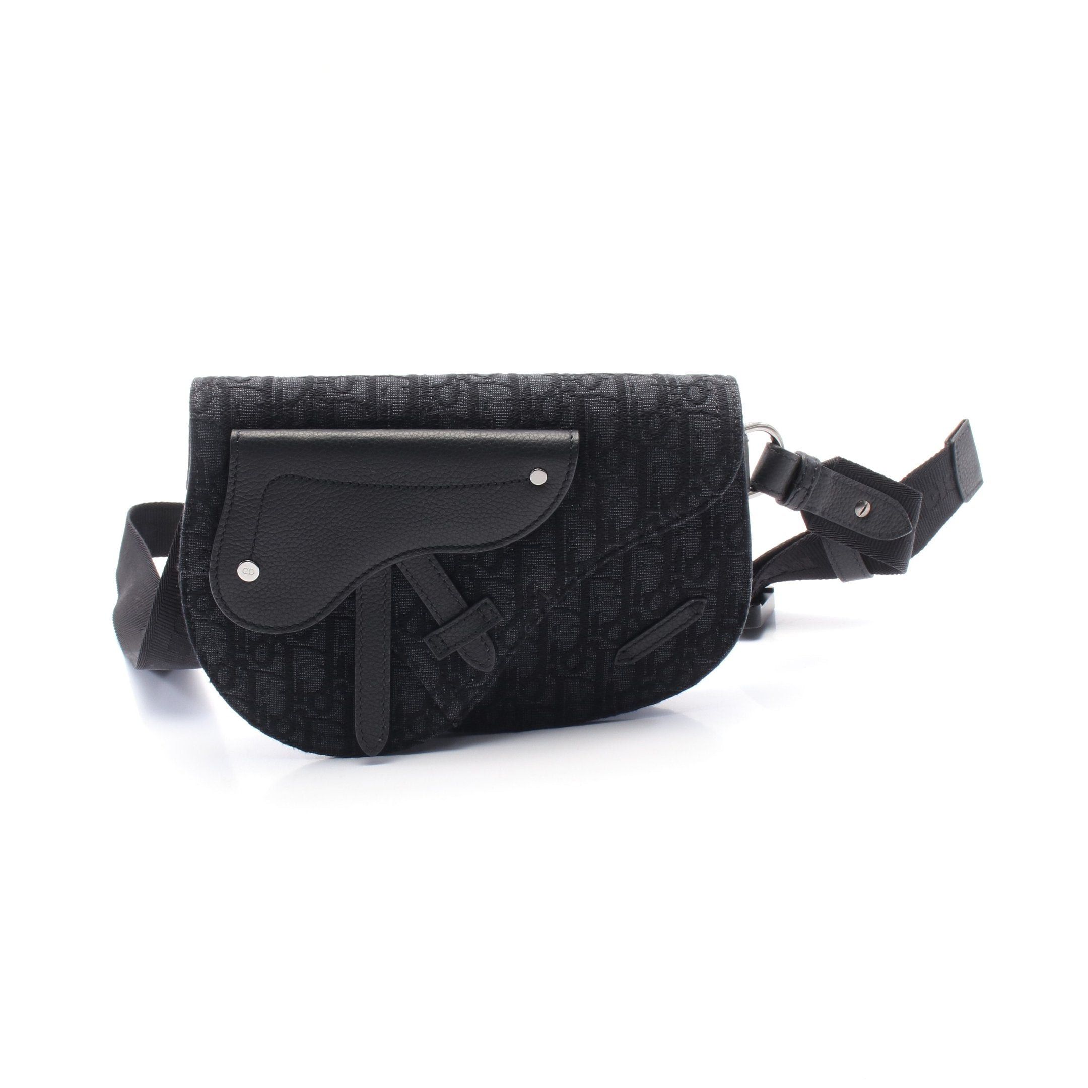 Dior Saddle Oblique Body Bag Waist Canvas Leather Black