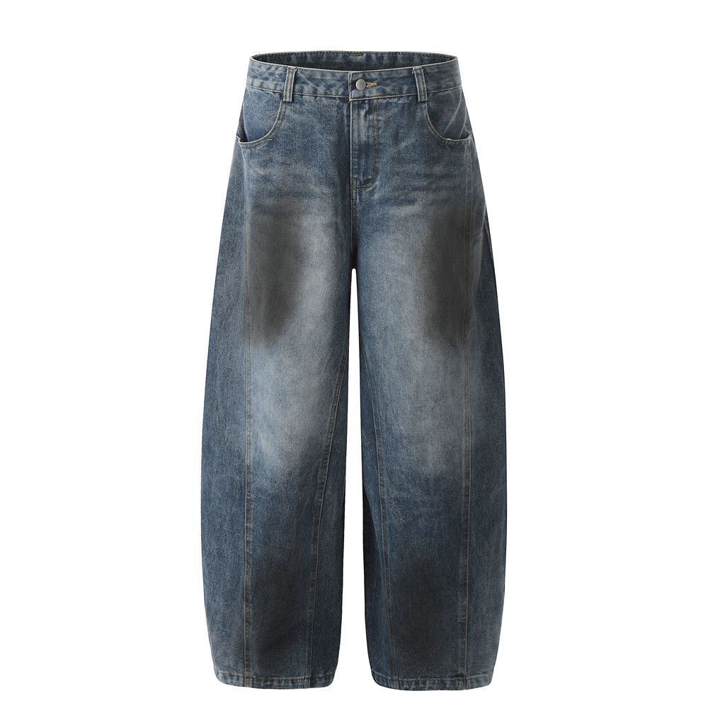Japanese Brand Men's loose washed versatile street contrast scimitar jeans Size US 32 / EU 48 - 1 Thumbnail