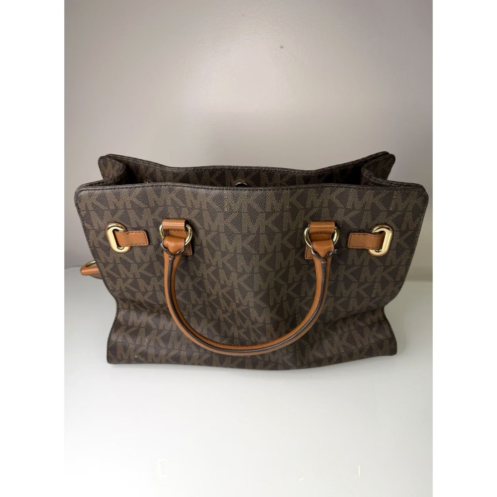 Michael Kors Michael Kors Hamilton East West Brown Leather Purse Handbag Tote MK Logo Print Woman Tote Brown Logo MK Hamilton East West Leather Purse Women Size ONE SIZE - 4 Thumbnail