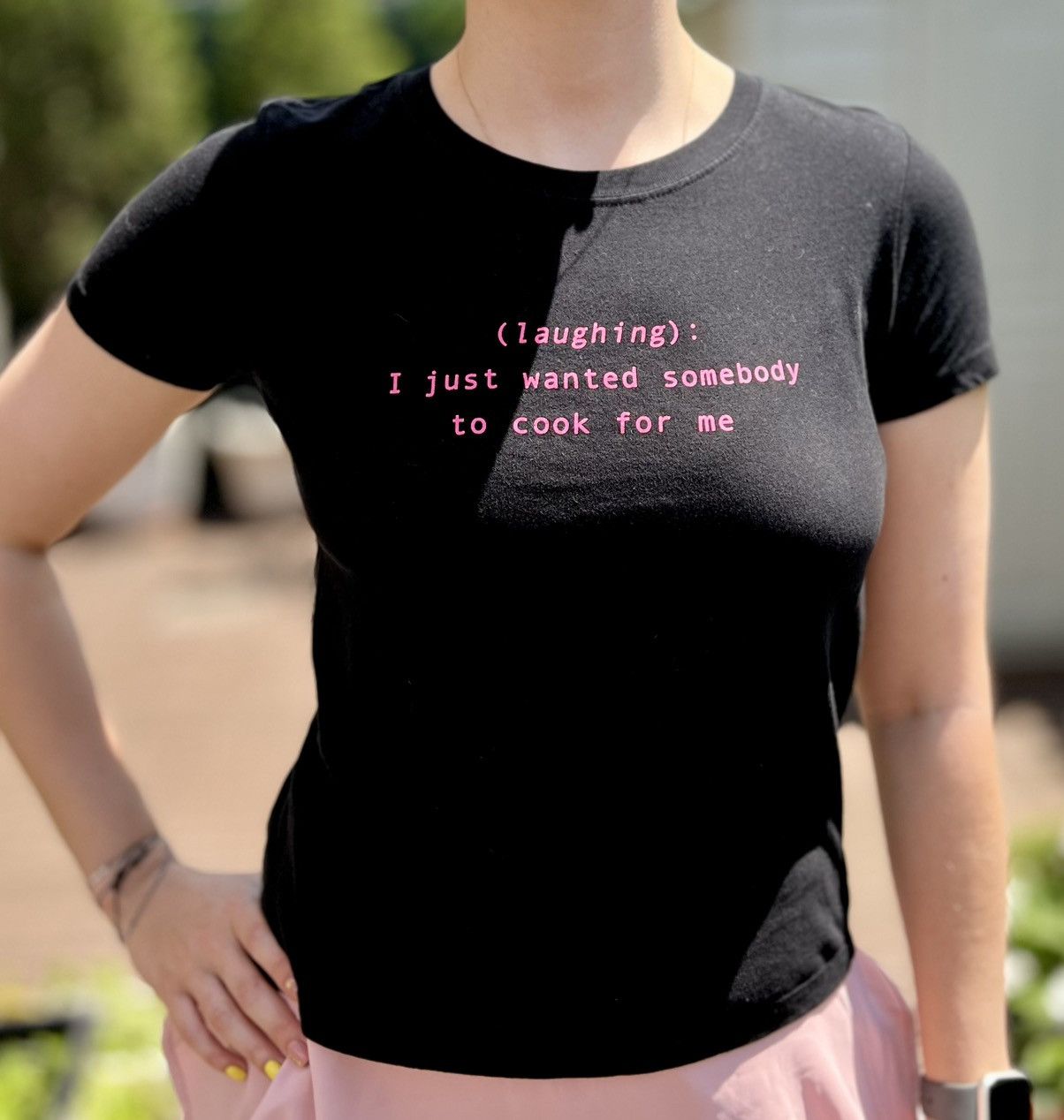 Pull & Bear Pull & Bear Women's Black Cotton Text Print Short Sleeve Size S / US 4 / IT 40 - 1 Thumbnail