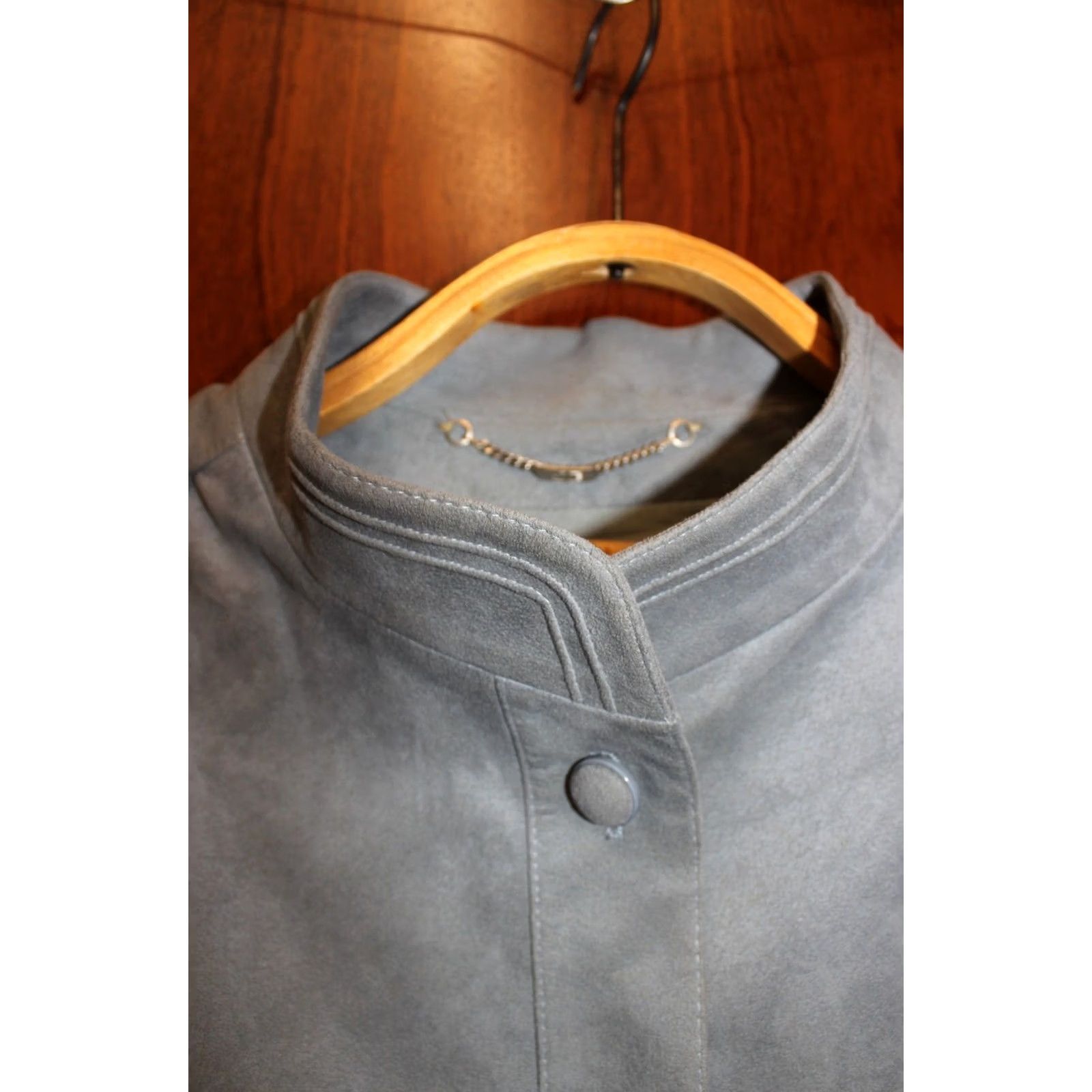 Vintage VINTAGE Jacques Esterel Paris Alcantara Coat Jacket Suede Leather Woman 1980s Grey/Blue Coat Women 42 French Vintage 80s Size M / US 6-8 / IT 42-44 - 2 Thumbnail