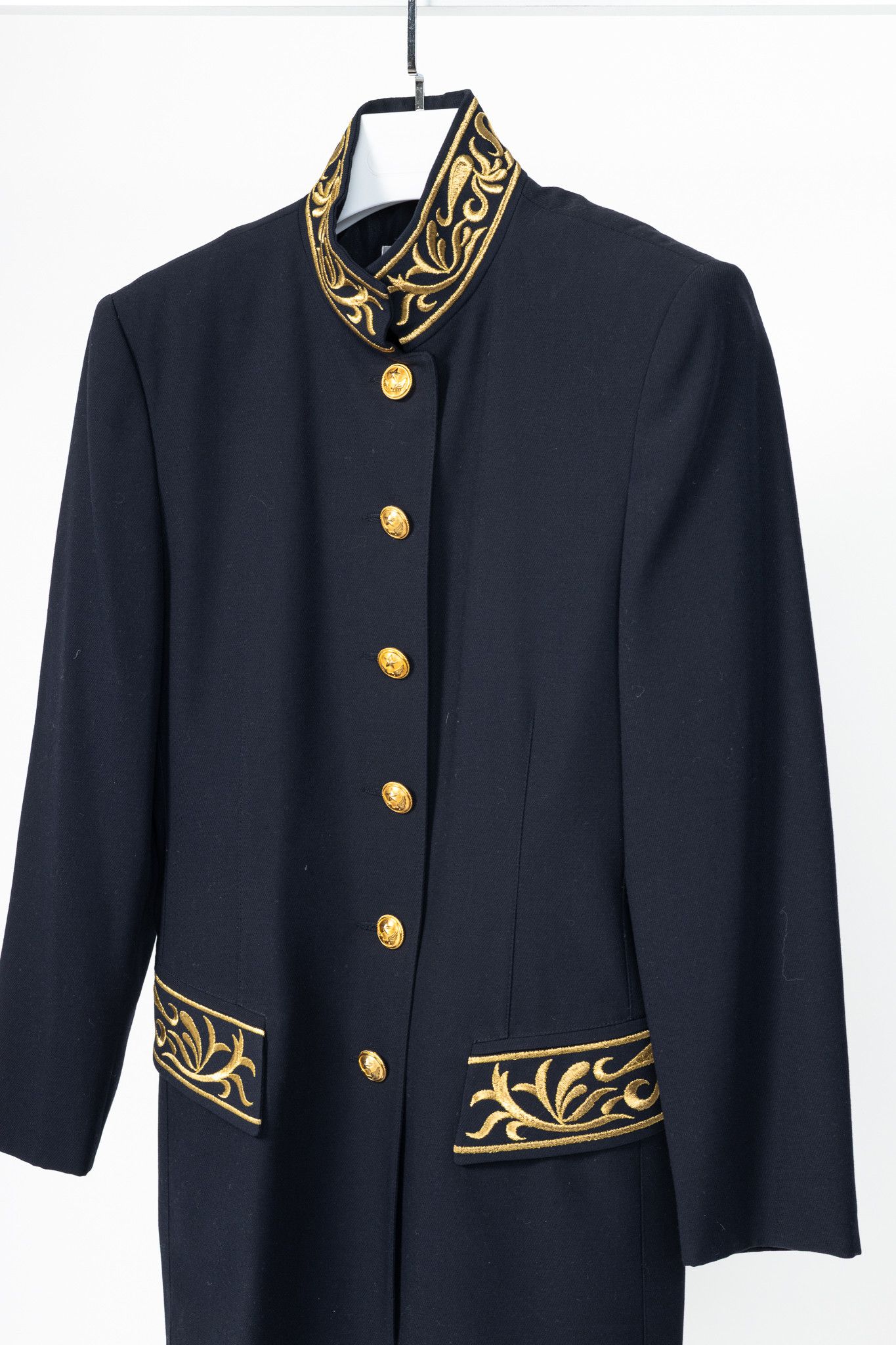 Other Mondi Vintage Navy Wool-Blend Crepe Gold-Emboidered Jacket Size S / US 4 / IT 40 - 3 Thumbnail