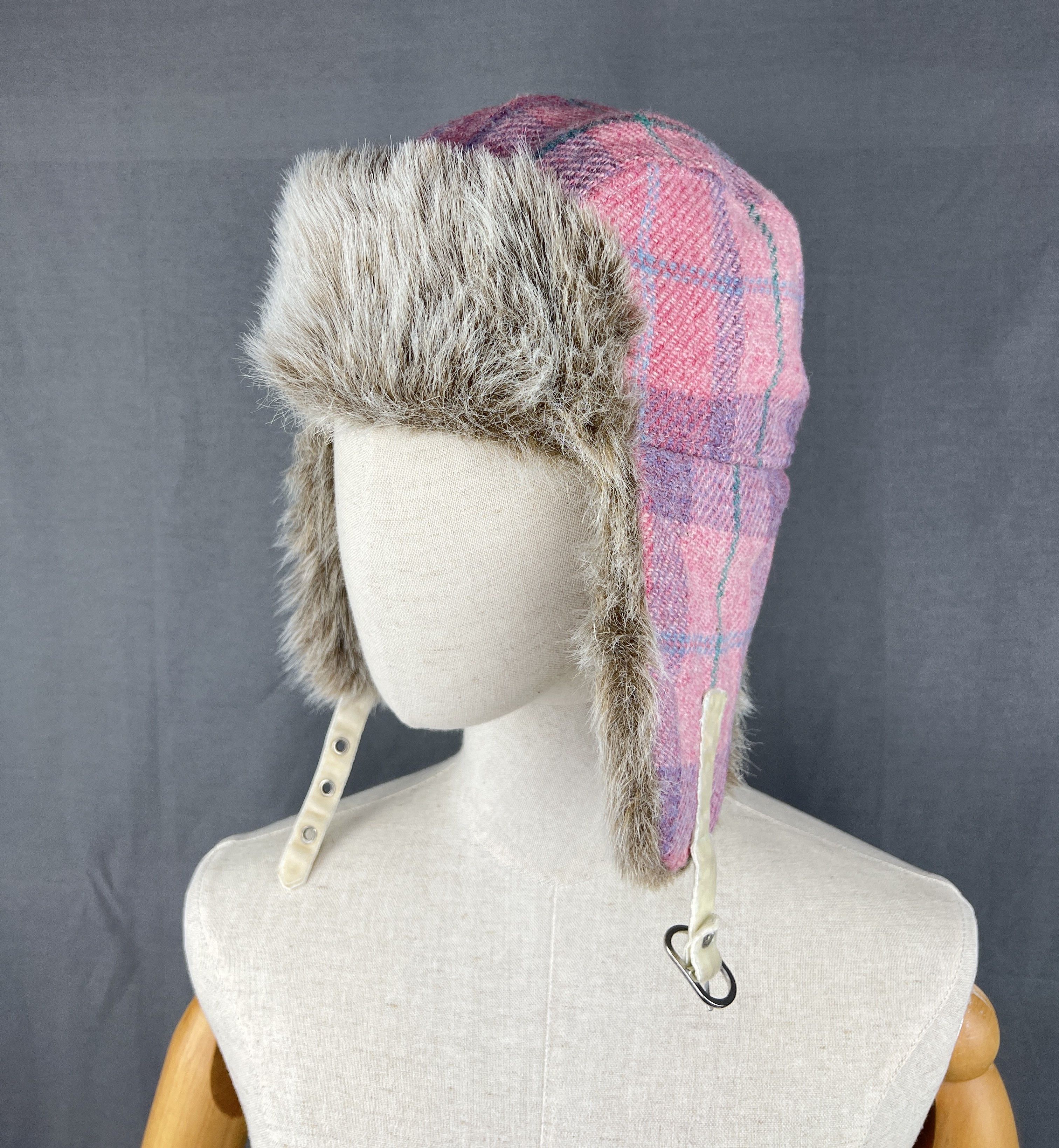 Vintage Y2K Wool Tweed Pink Faux Fur Ushanka Hat Size ONE SIZE - 2 Thumbnail