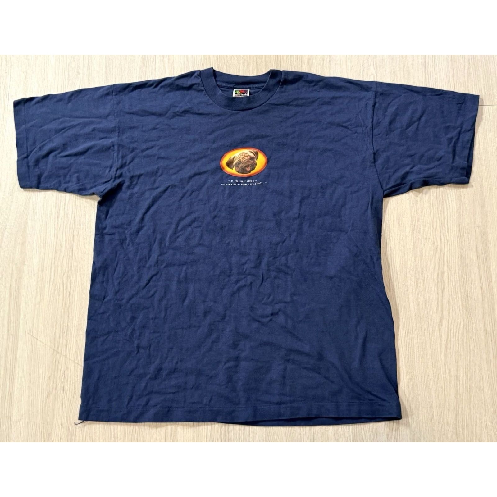 Fruit Of The Loom VINTAGE Men In Black Graphic Print T-Shirt XL Frank The Pug 90s Christopher Lee ILM Crew Neck Cotton Blue Shirt Mens XL Size US XL / EU 56 / 4 - 2 Thumbnail