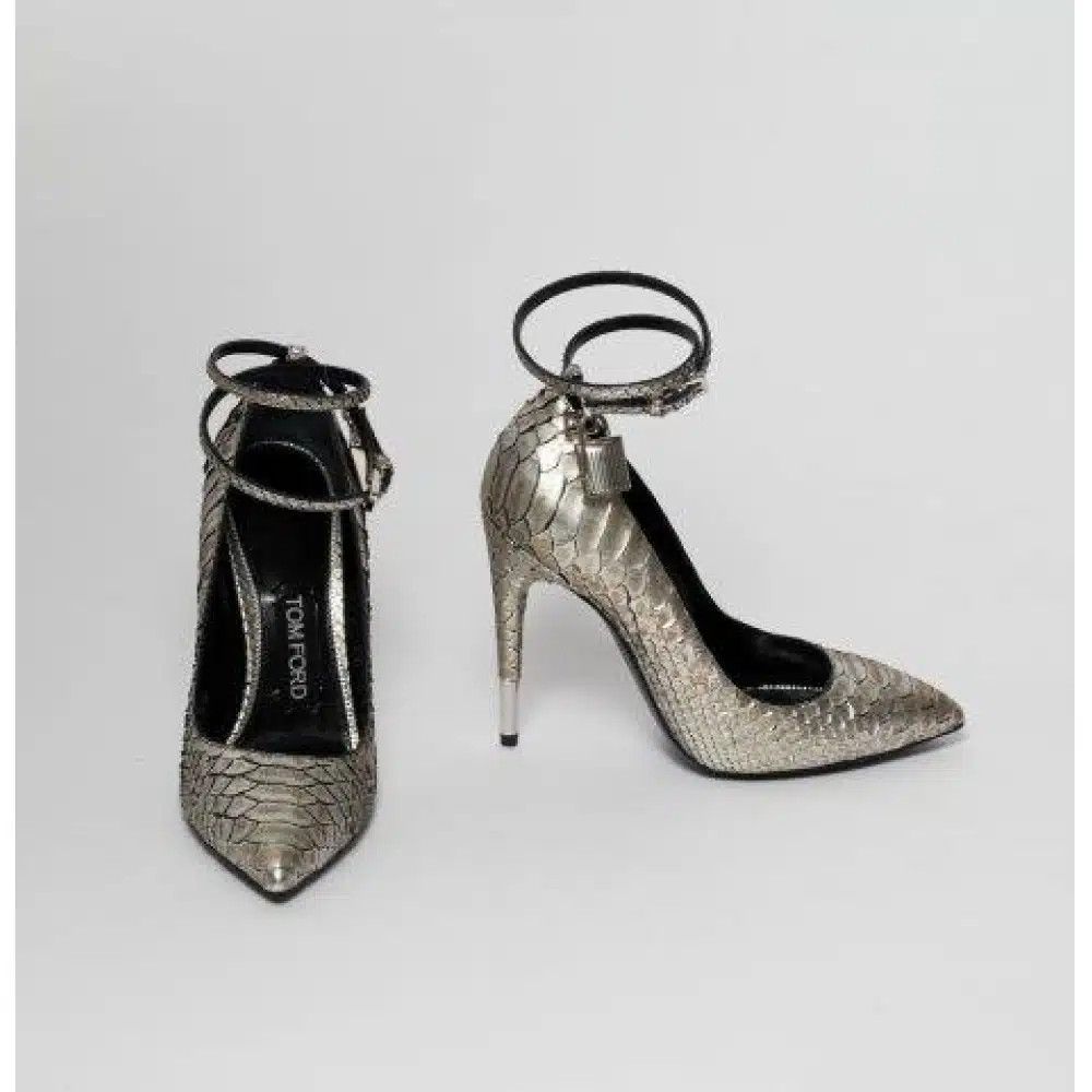 Tom Ford o1loc1c1124 W2030S Real Python Leather Padlock Pumps Silver Size US 10.5 / IT 40.5 - 1 Preview