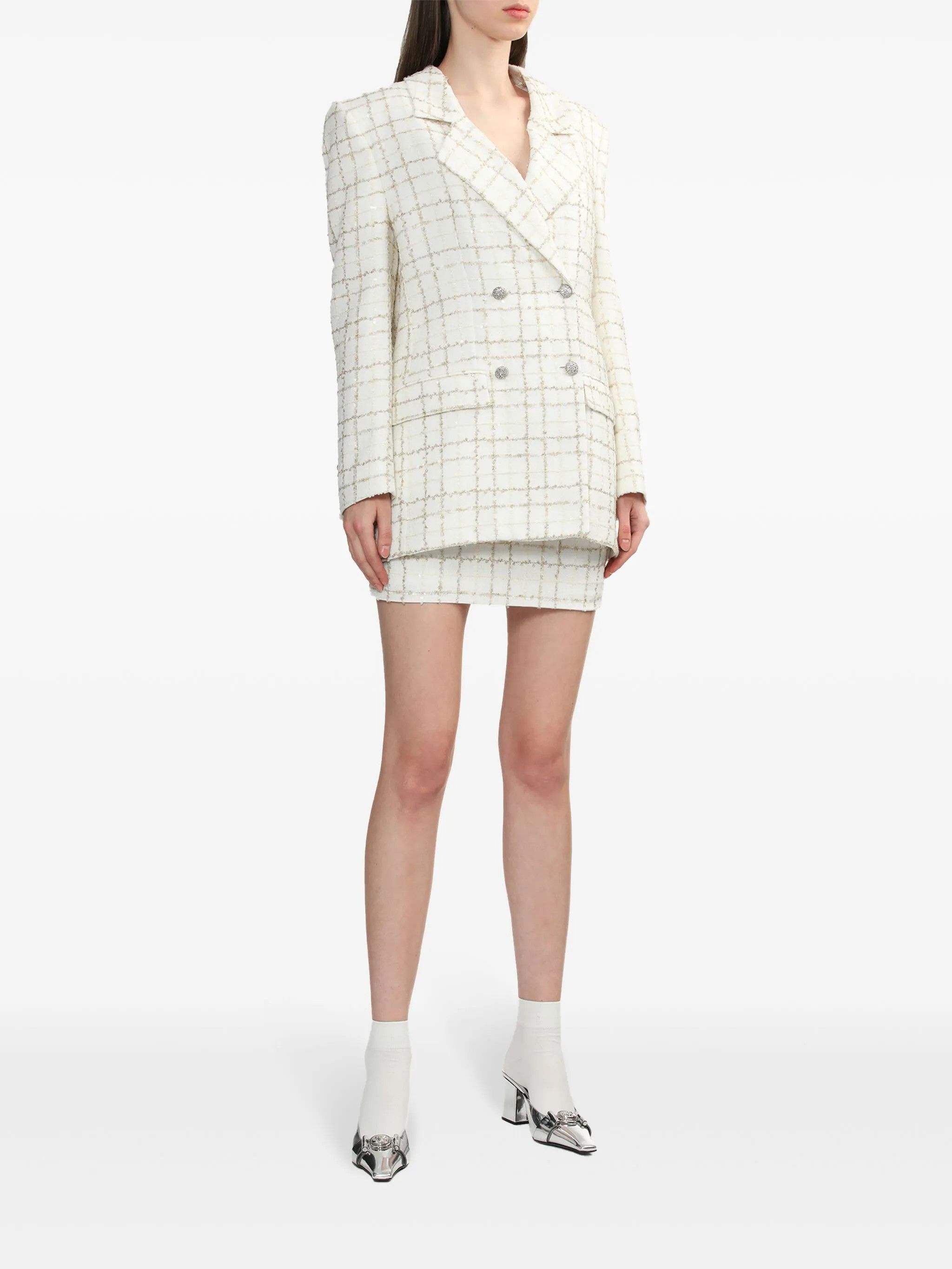 Alessandra Rich o1s22i1n0225 Double-breasted Jacket in White Size S / US 4 / IT 40 - 2 Thumbnail