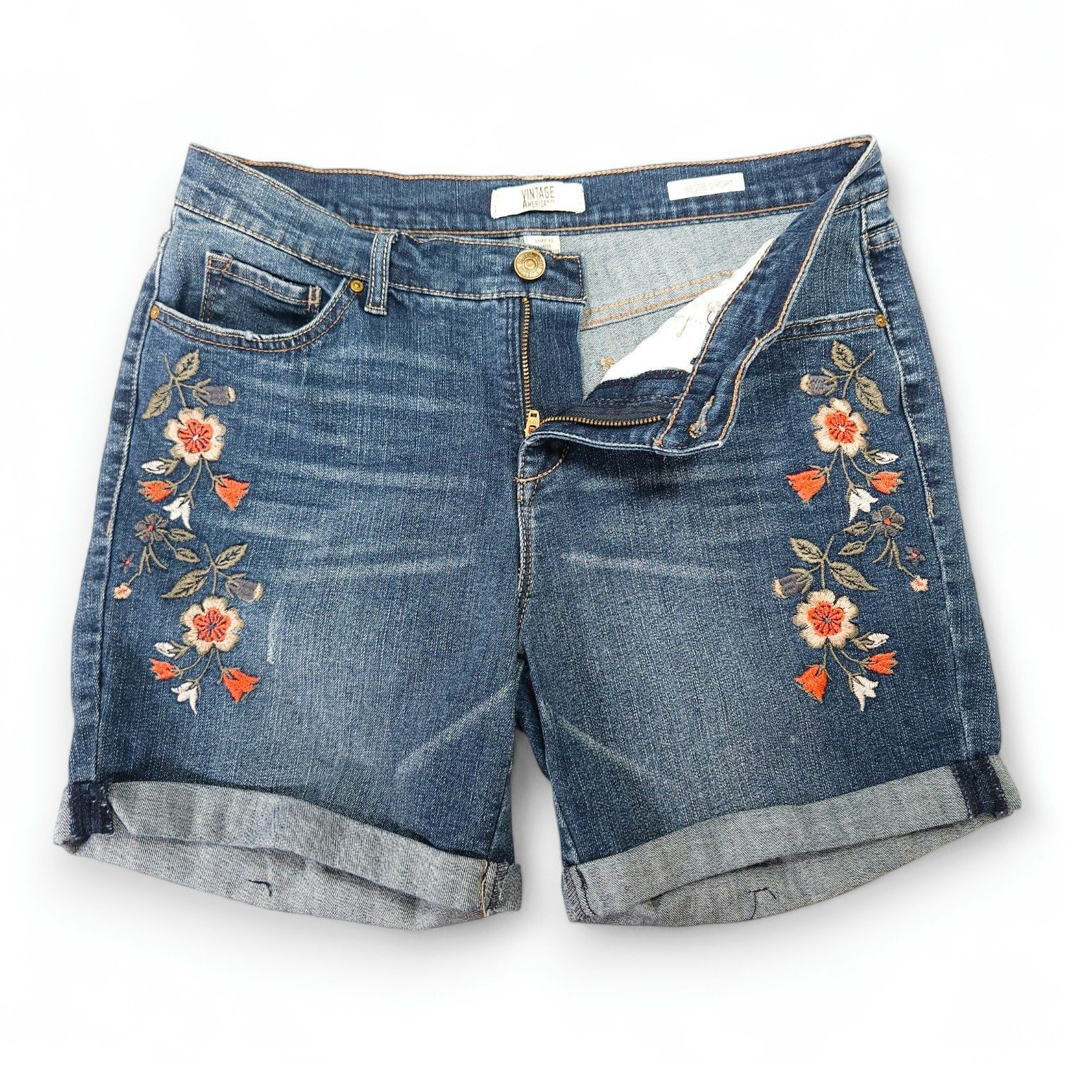Other Vintage America Blues Embroidered Bestie Denim Shorts Sz 4 Size 32" / US 10 / IT 46 - 3 Thumbnail