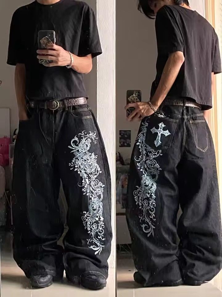 Japanese Brand printing baggy jeans y2K harajuku style Size US 34 / EU 50 - 5 Thumbnail