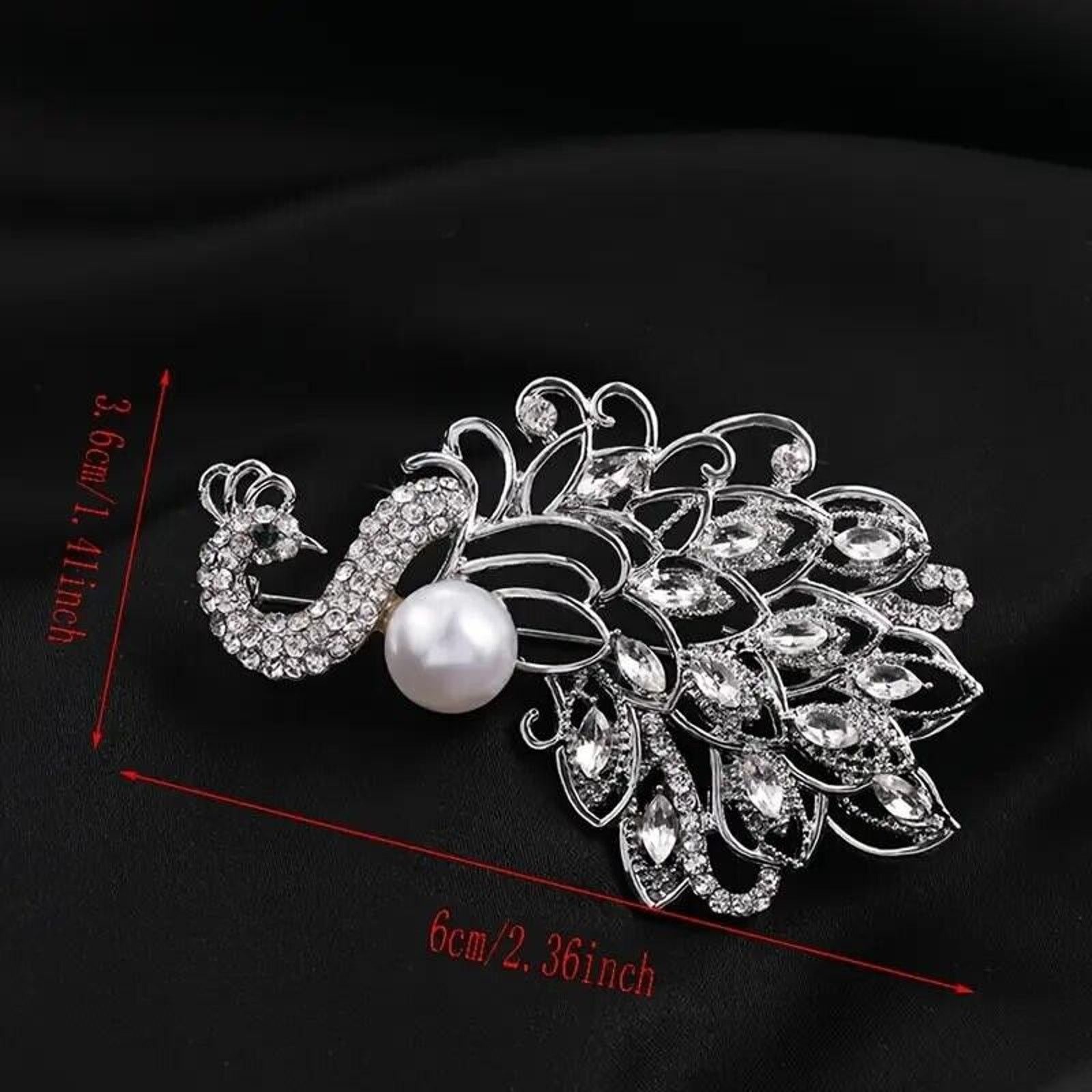 Other Faux Pearl Peacock Silvertone Brooch Pin • Rhinestones Size ONE SIZE - 4 Thumbnail