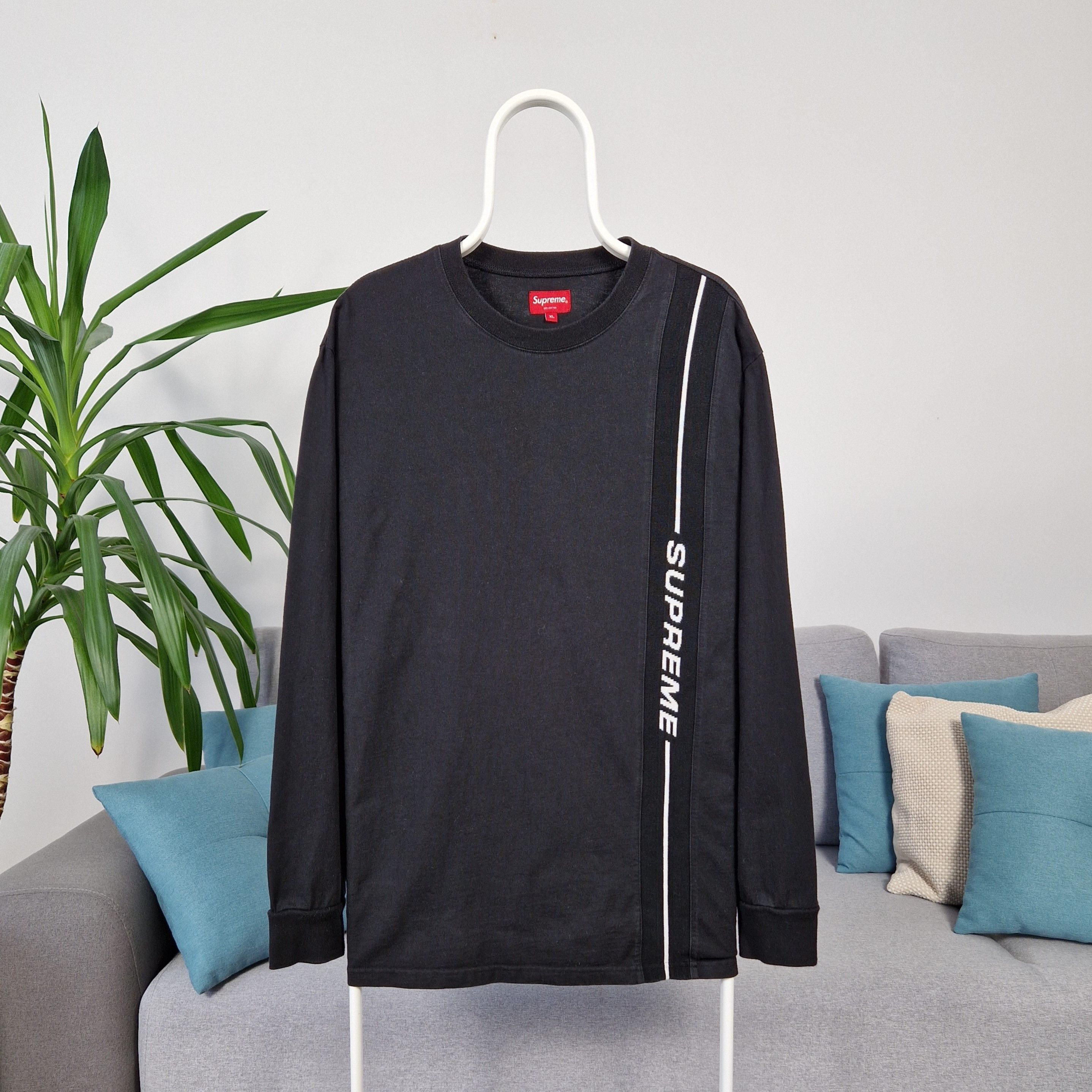 Image of Supreme Vertical Logo Stripe L/s Top Black Xl, Men's