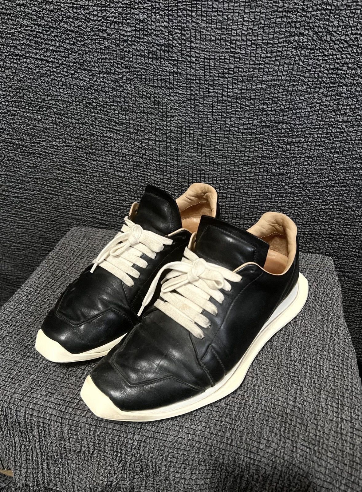 image of Rick Owens 18Fw Mainline ‘Runner’ Leather Sneakers in Black, Men's (Size 7)