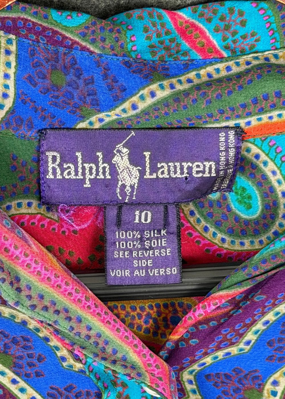 1980s Vintage RL "Purple Tag" Silk Paisley Shirt Made in HK image 3