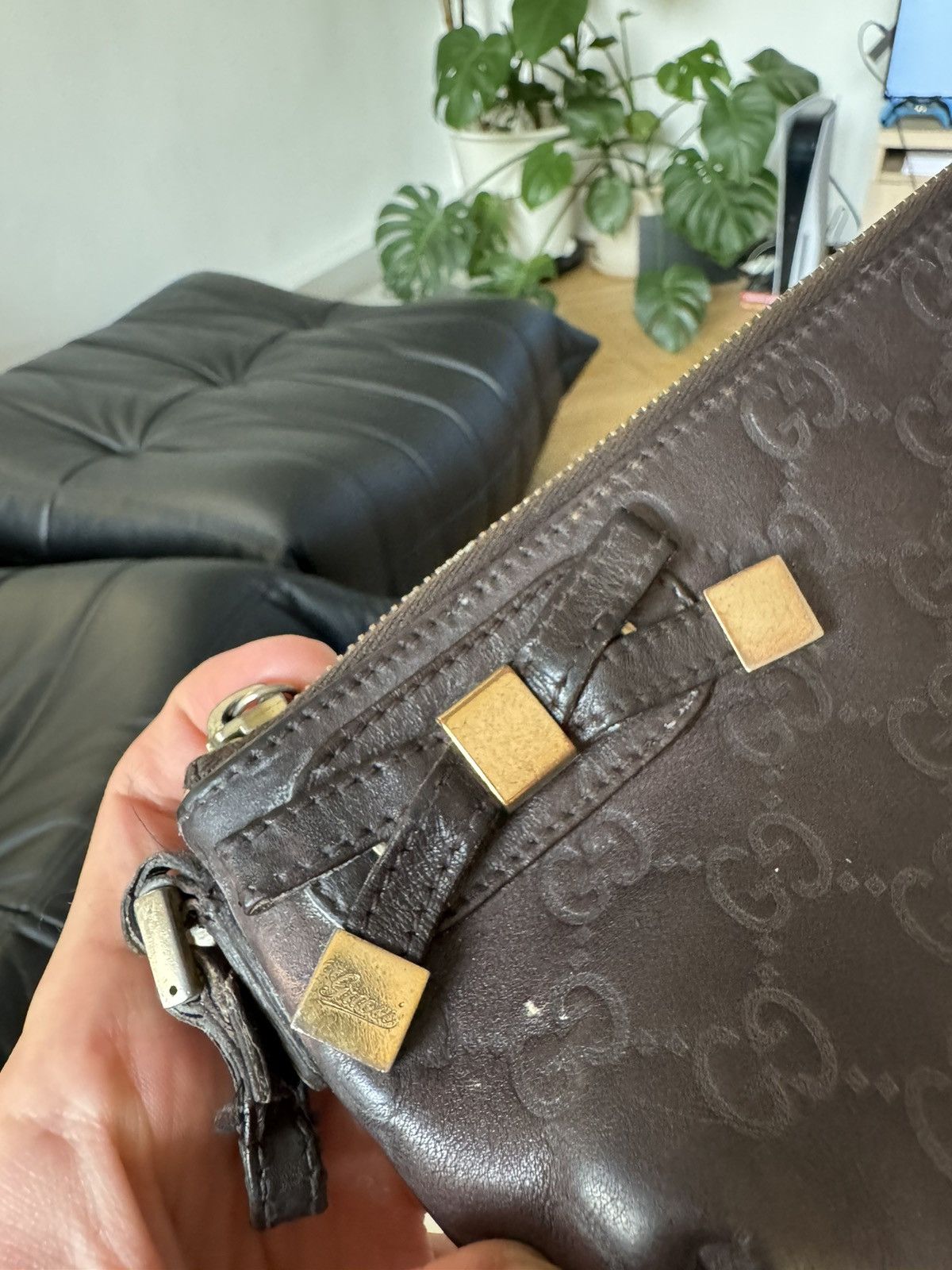 Gucci Vintage Monogram Gucci Clutch Bag Brown Leather Designer Size ONE SIZE - 5 Thumbnail