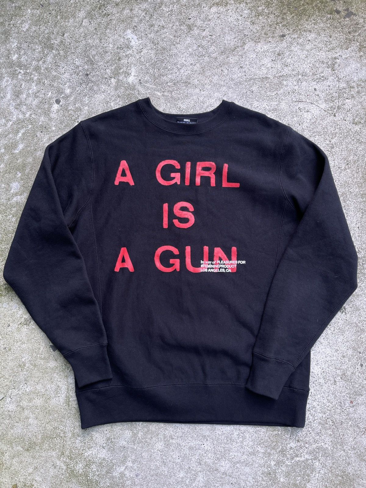 image of Pleasures A Girl Is A Gun Crewneck Small in Black, Men's