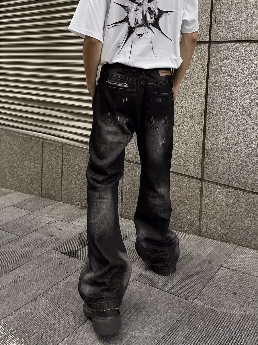 Designer × Jean × Vintage Street ripped corrugated Y2K pleated micro-flared jeans Size US 28 / EU 44 - 2 Thumbnail