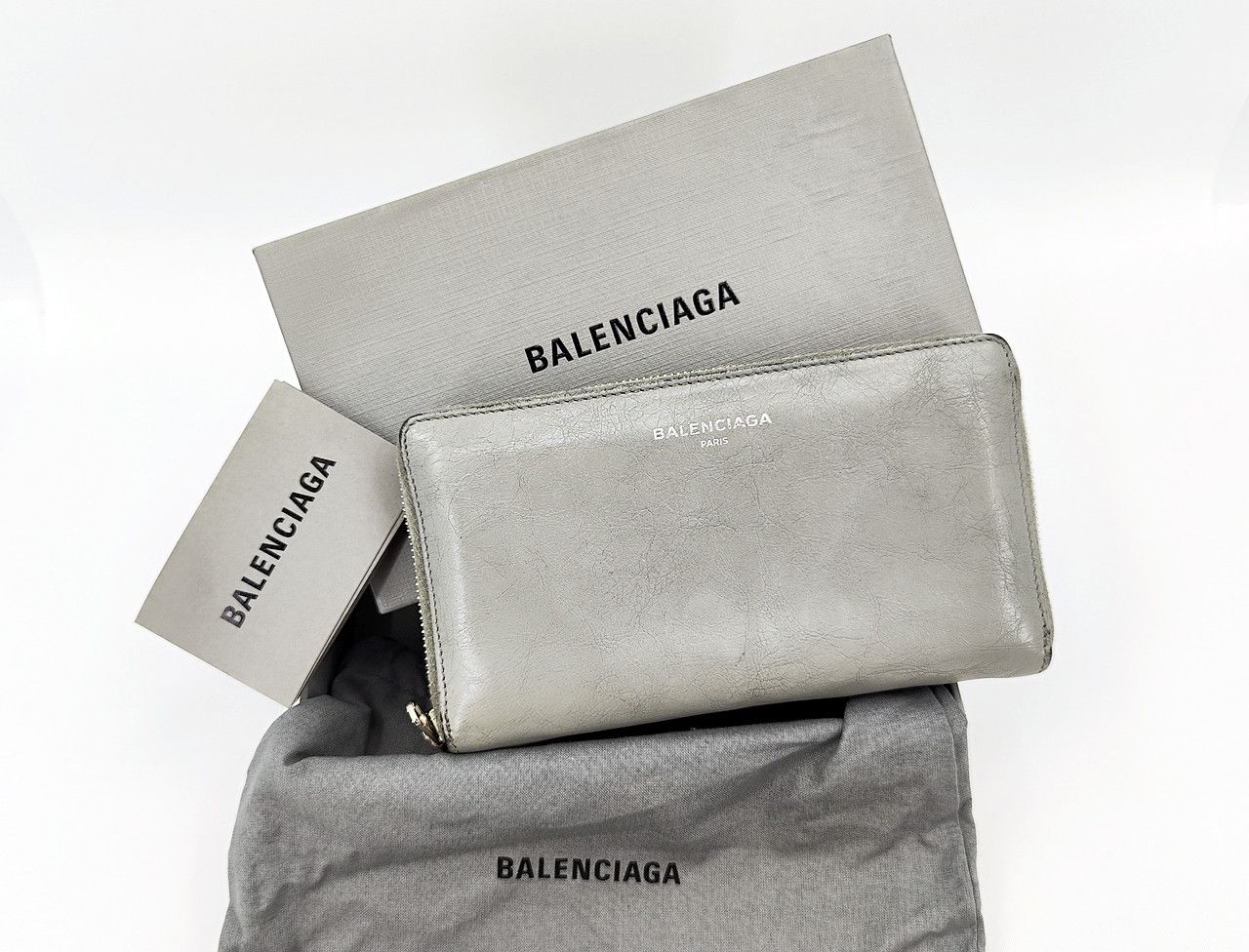 BALENCIAGA grey zip around long wallet set