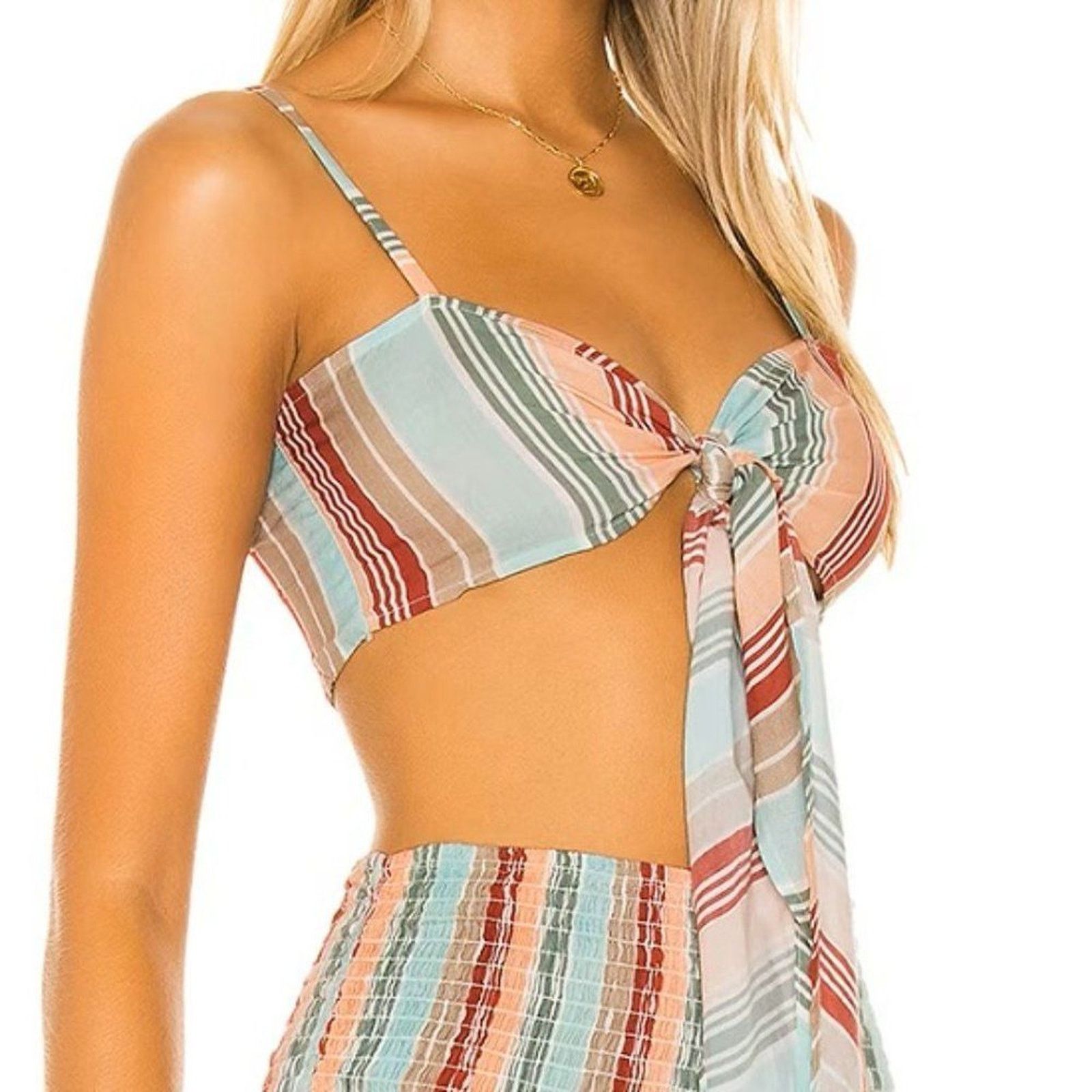 Other NWT PILYQ x Helen‎ Owen Tie-Front Top Multi Striped M/L Size ONE SIZE - 1 Thumbnail