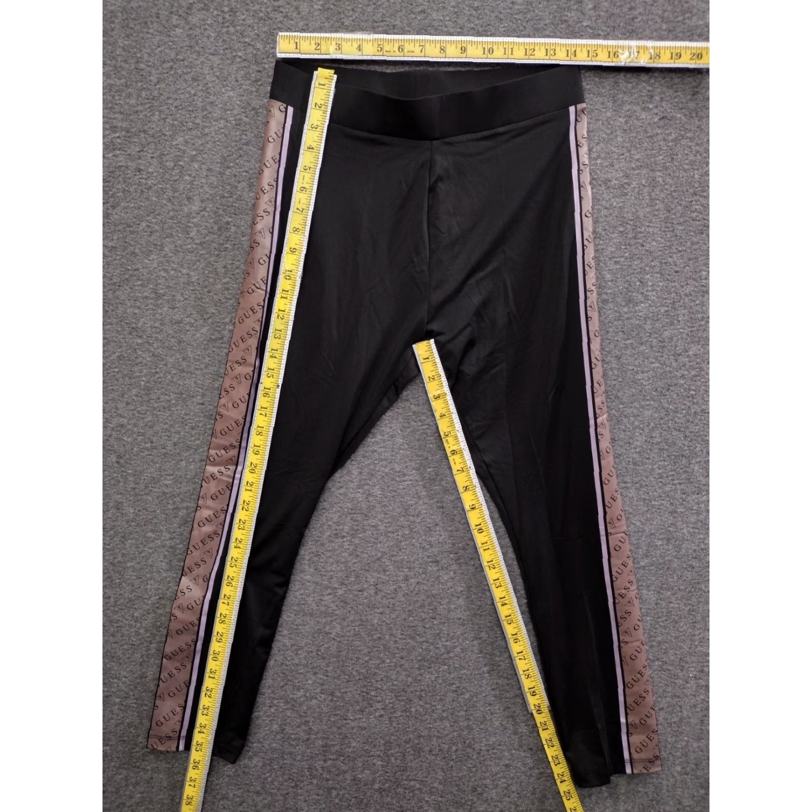 Guess GUESS Leggings Women's Black Lilac/Brown Logo Side Stripe High Rise Elastic Waistband Inseam 24 in Size 36" / US 14 / IT 50 - 4 Thumbnail