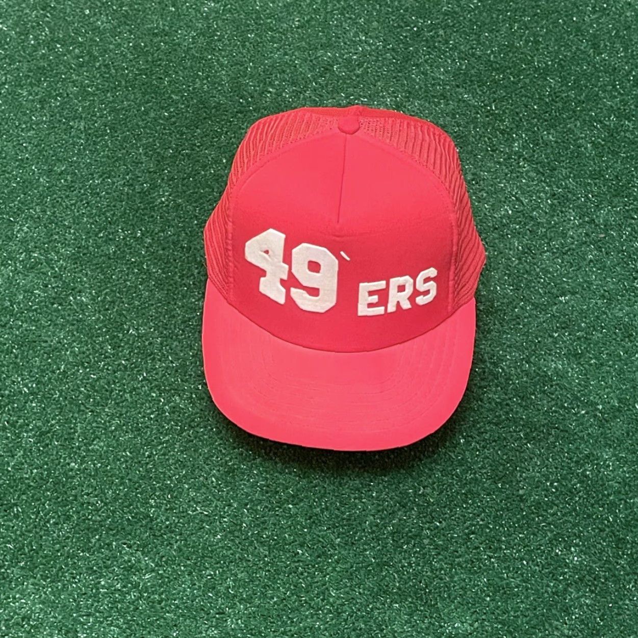 FELT VINTAGE 80s San Francisco 49ers Felt Logo NFL Trucker Snapback Hat Adult Red Size ONE SIZE - 4 Thumbnail
