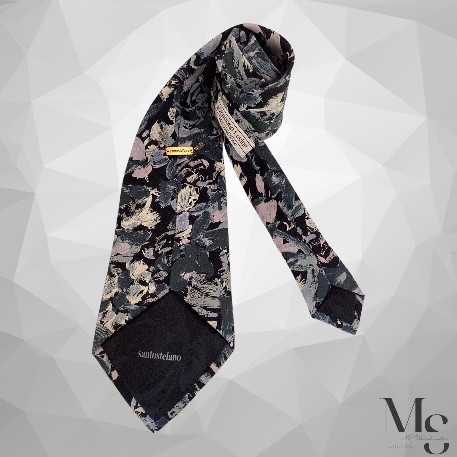 Santostefano SANTOSTEFANO Gray Art Print Luxury Silk Tie Made In Italy W: Size ONE SIZE - 3 Thumbnail