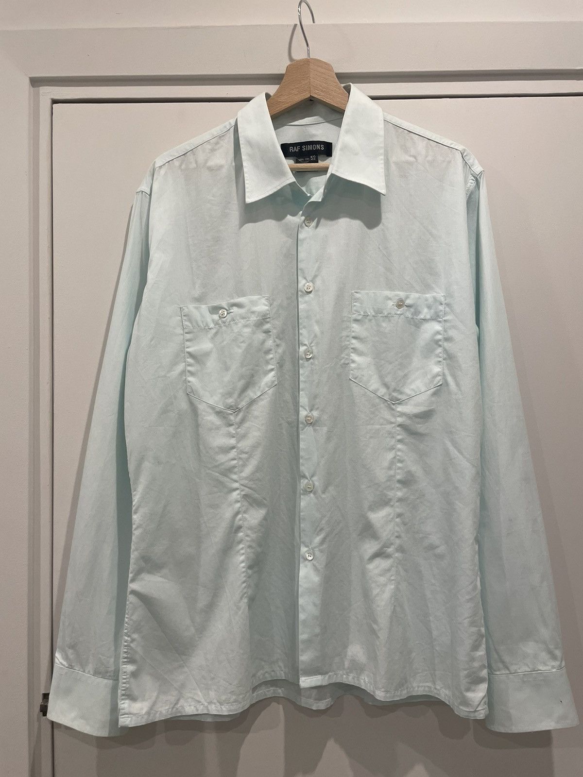 image of Raf Simons 1990S Anatomical Pleated Military Cotton Shirt in Light Mint, Men's (Size Large)