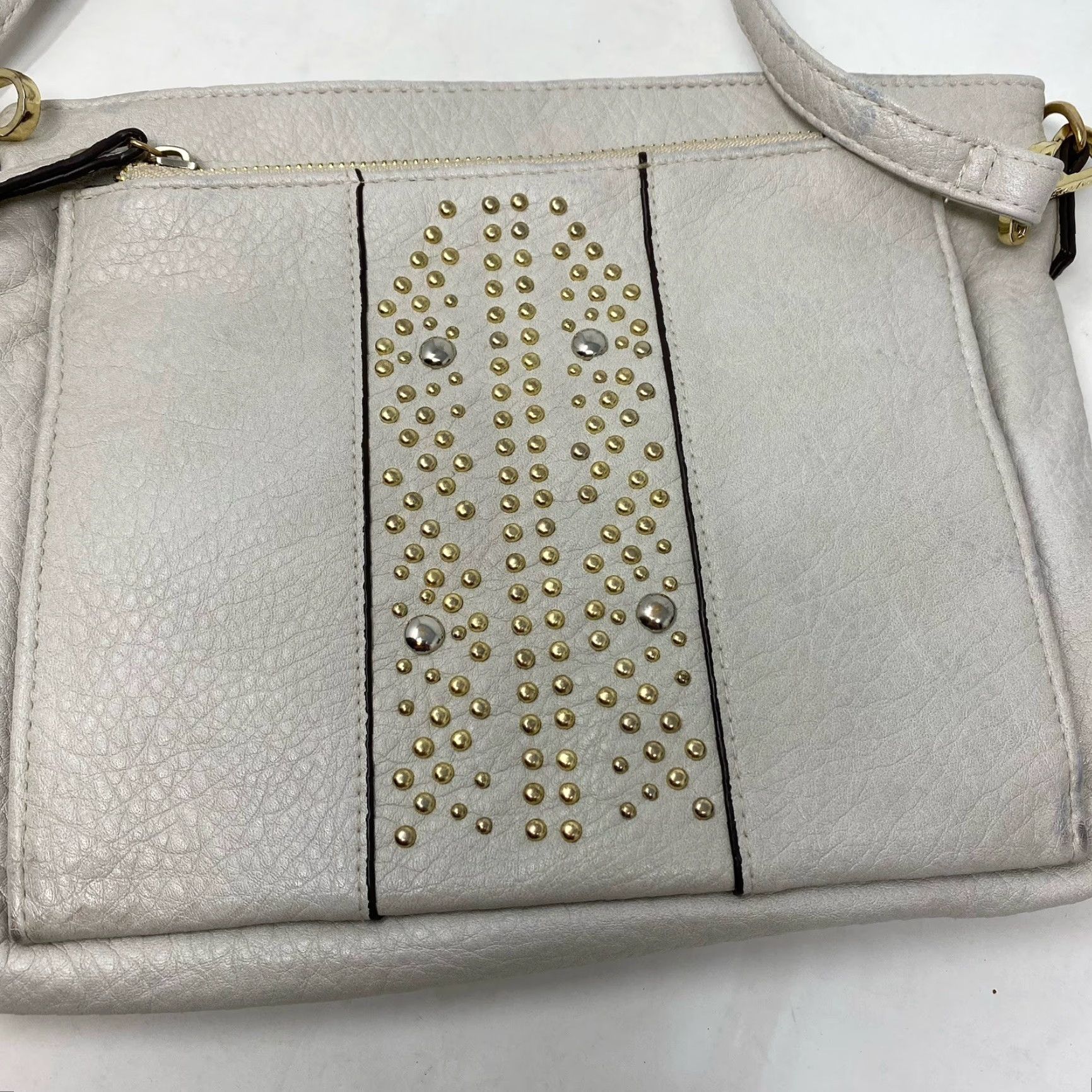 Kenzo Enzo Angiolini Crossbody Pebbled Leather Purse Gold Studded Beige Medium Women Bag Size ONE SIZE - 2 Thumbnail