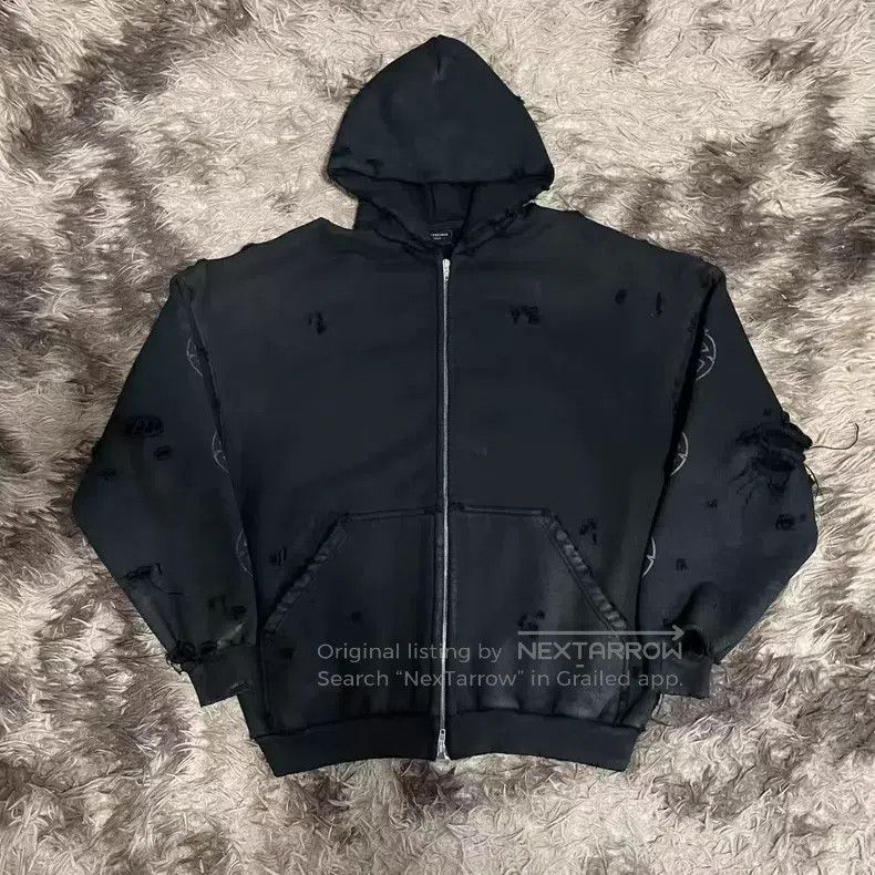 Balenciaga Balenciaga Mud Dye Destroyed Iron Tower Zip-Up Sweatshirt Size US M / EU 48-50 / 2 - 2 Thumbnail