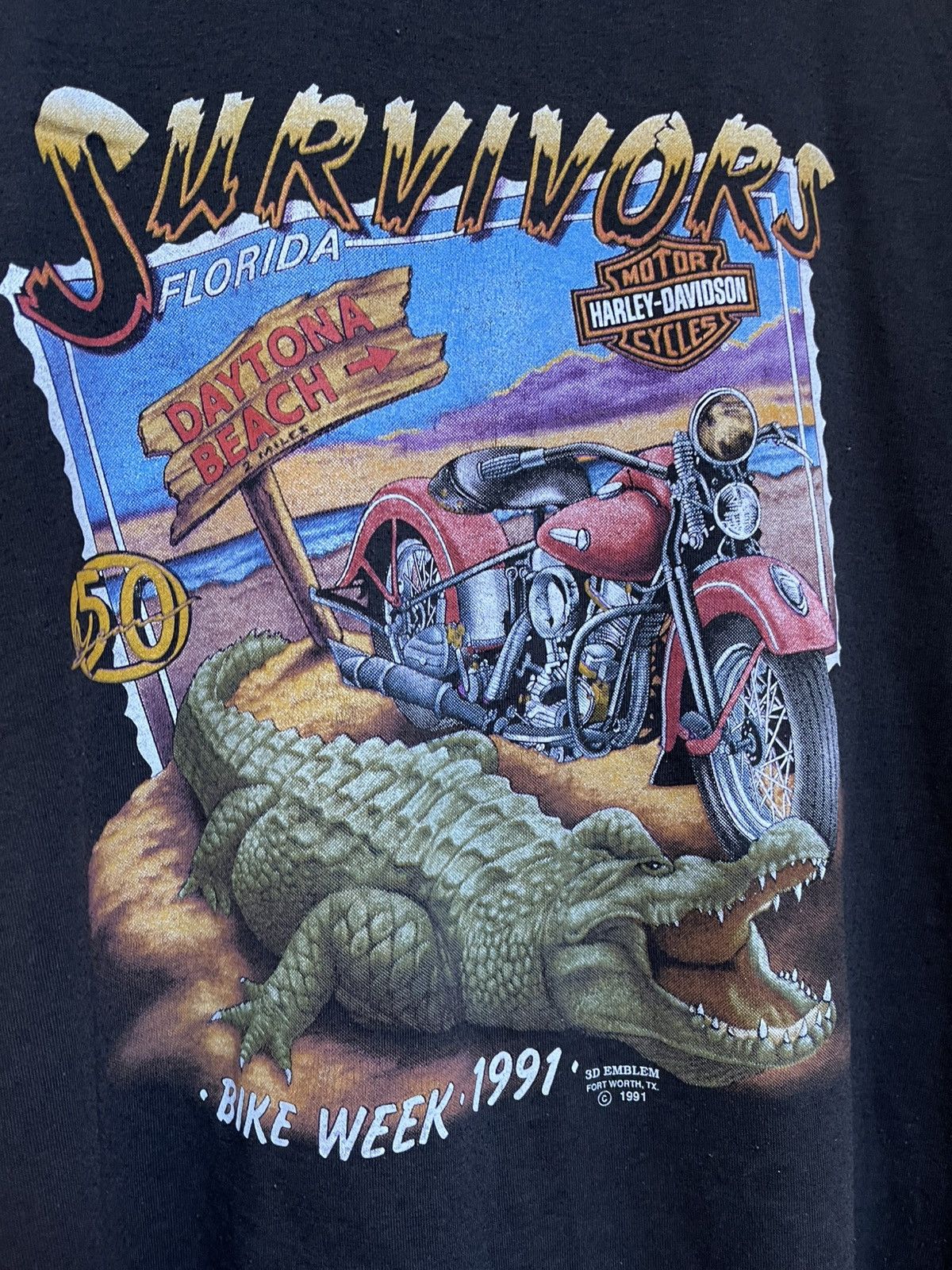 Harley Davidson Vintage Harley Davidson 3D Emblem 1991 tee Survivors Florida Size US L / EU 52-54 / 3 - 3 Thumbnail