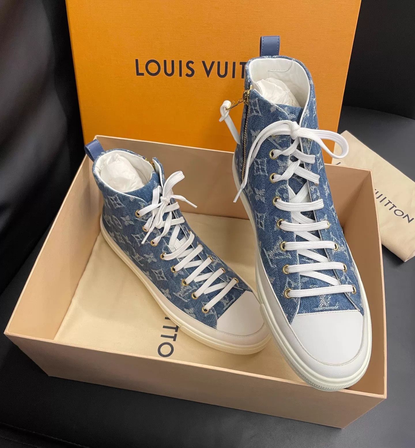 Louis Vuitton LV Monogram Denim Blue High-Top Canvas Sneakers Size 42 Size US 9 / EU 42 - 2 Thumbnail