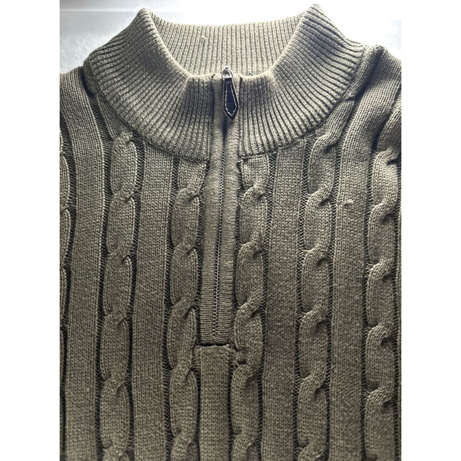 Lyle & Scott Lyle & Scott Sweater Mens Large Olive Cable-Knit Herringbone Cotton Pullover Size US L / EU 52-54 / 3 - 5 Thumbnail