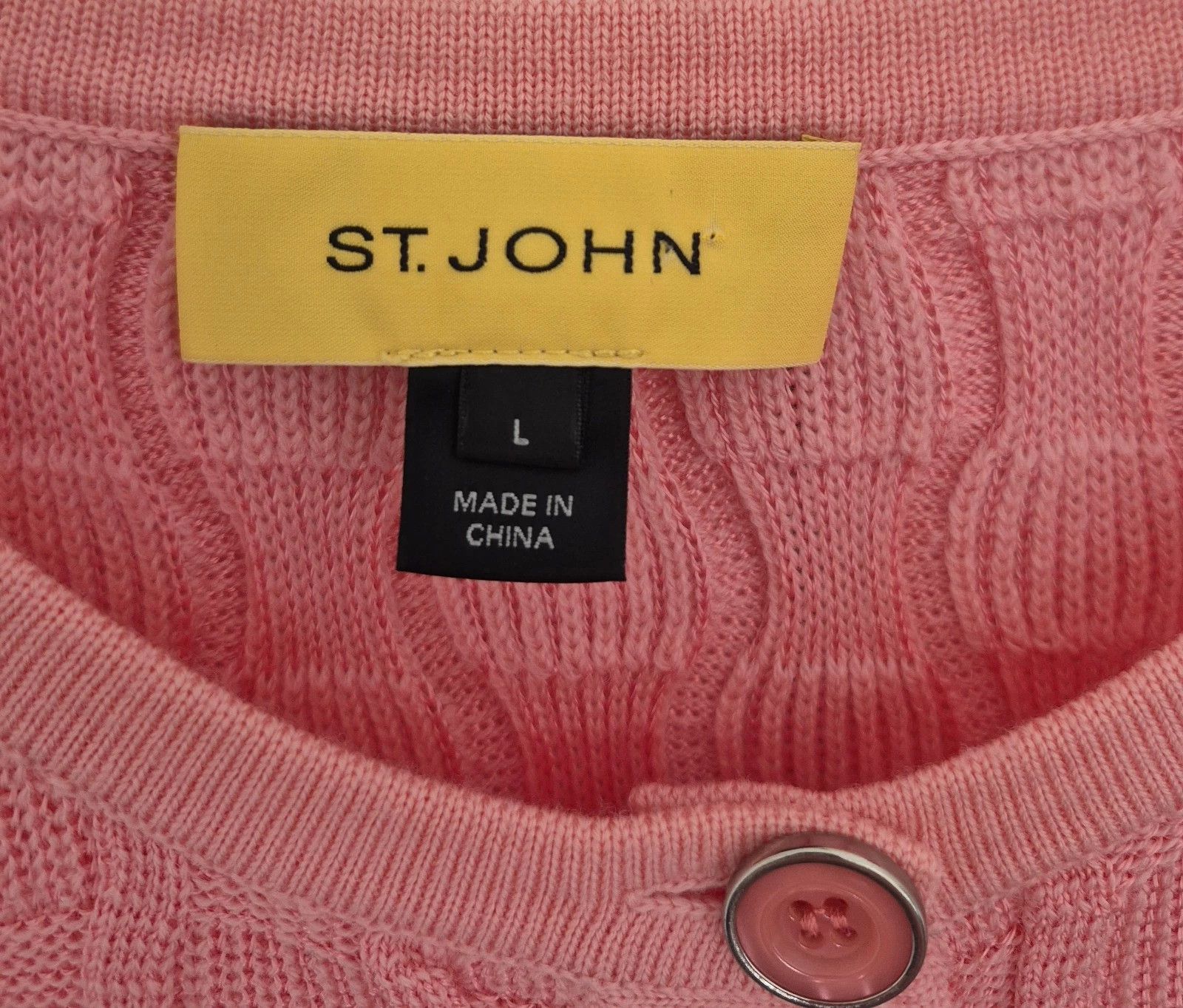 St. John Sweater Santana Cable Knit Coral Wool Blend Button Up Cardi Size L / US 10 / IT 46 - 4 Thumbnail