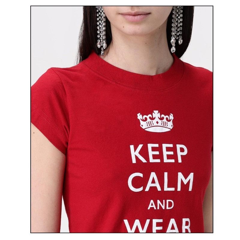 Balenciaga o1w1db11125 Keep Calm Shrunk T-Shirt in Red Size XL / US 12-14 / IT 48-50 - 5 Thumbnail