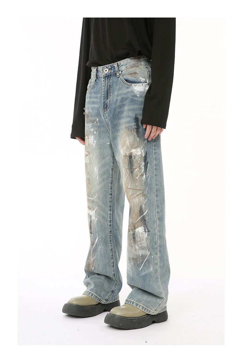Japanese Brand Washed and distressed style dirty graffiti jeans Size US 32 / EU 48 - 3 Thumbnail