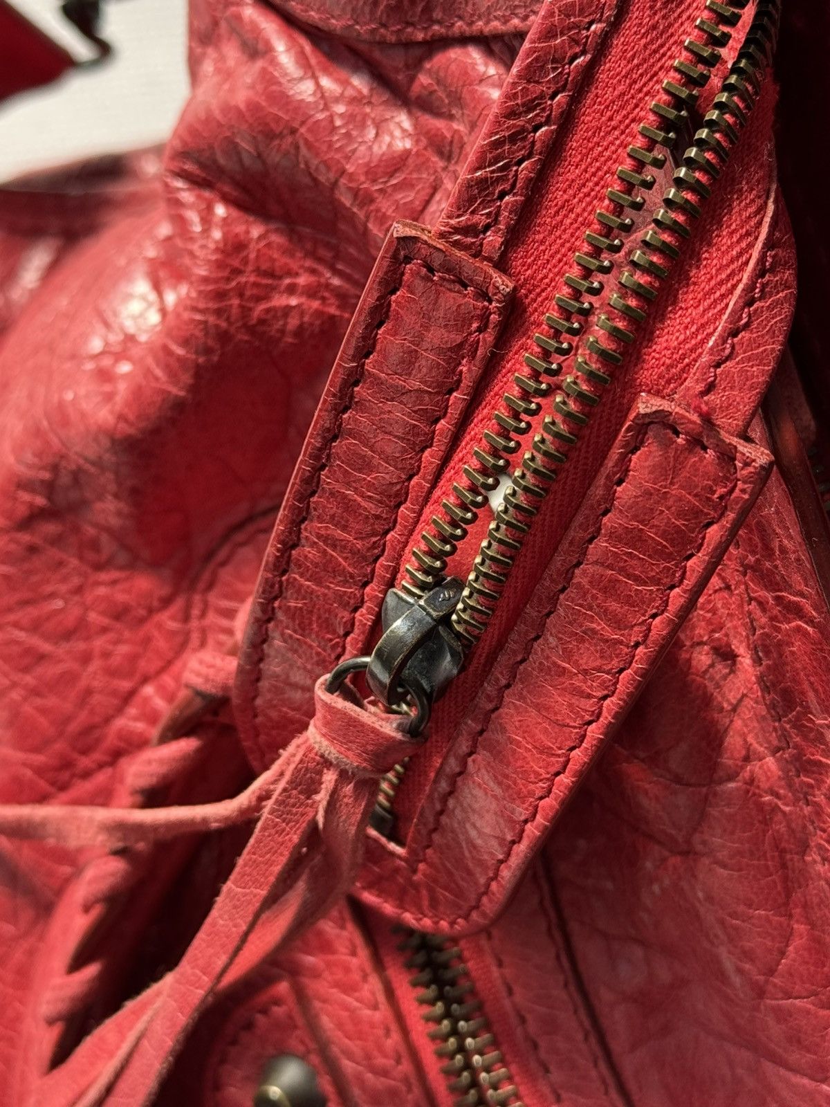 Balenciaga Authentic Balenciaga Red City Bag Real Leather Handbag Size ONE SIZE - 11 Thumbnail