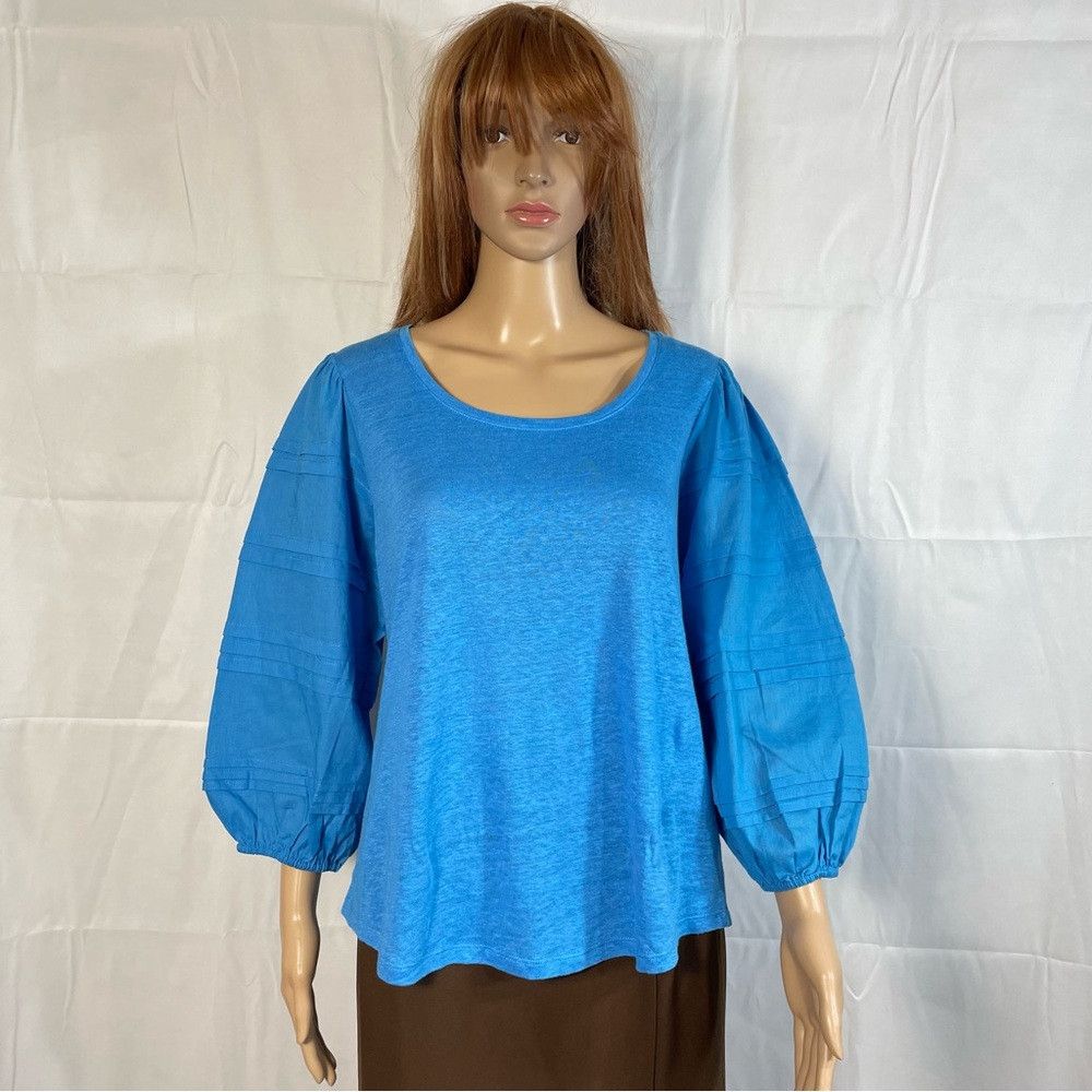 Chicos New Chico's Linen Detailed 3/4 Sleeve Blue Top Size 1 US M Size M / US 6-8 / IT 42-44 - 1 Thumbnail