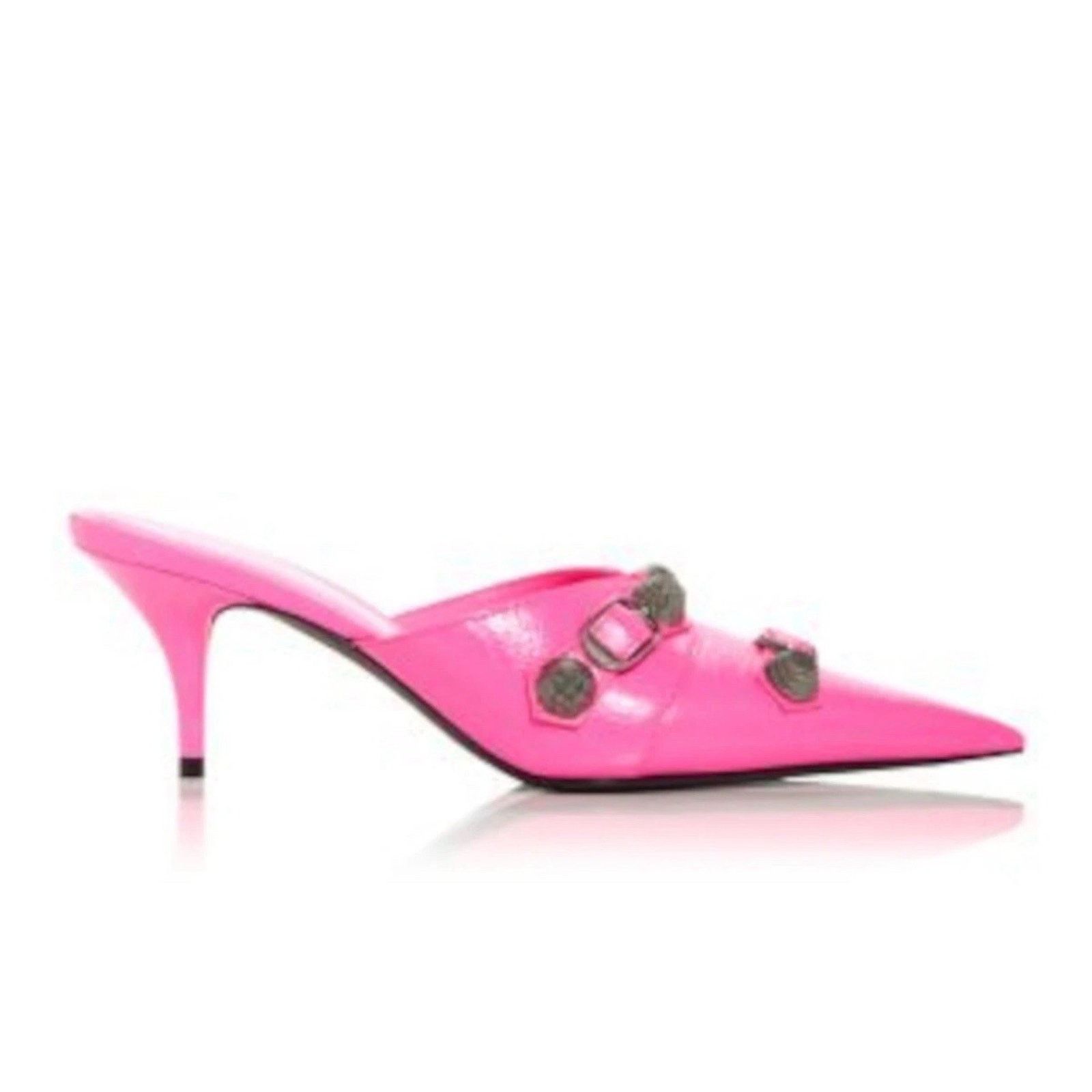 Balenciaga Pink Engraved Cagole Slip On Leather Heeled Mules Shoes 37 Size US 7 / IT 37 - 6 Thumbnail