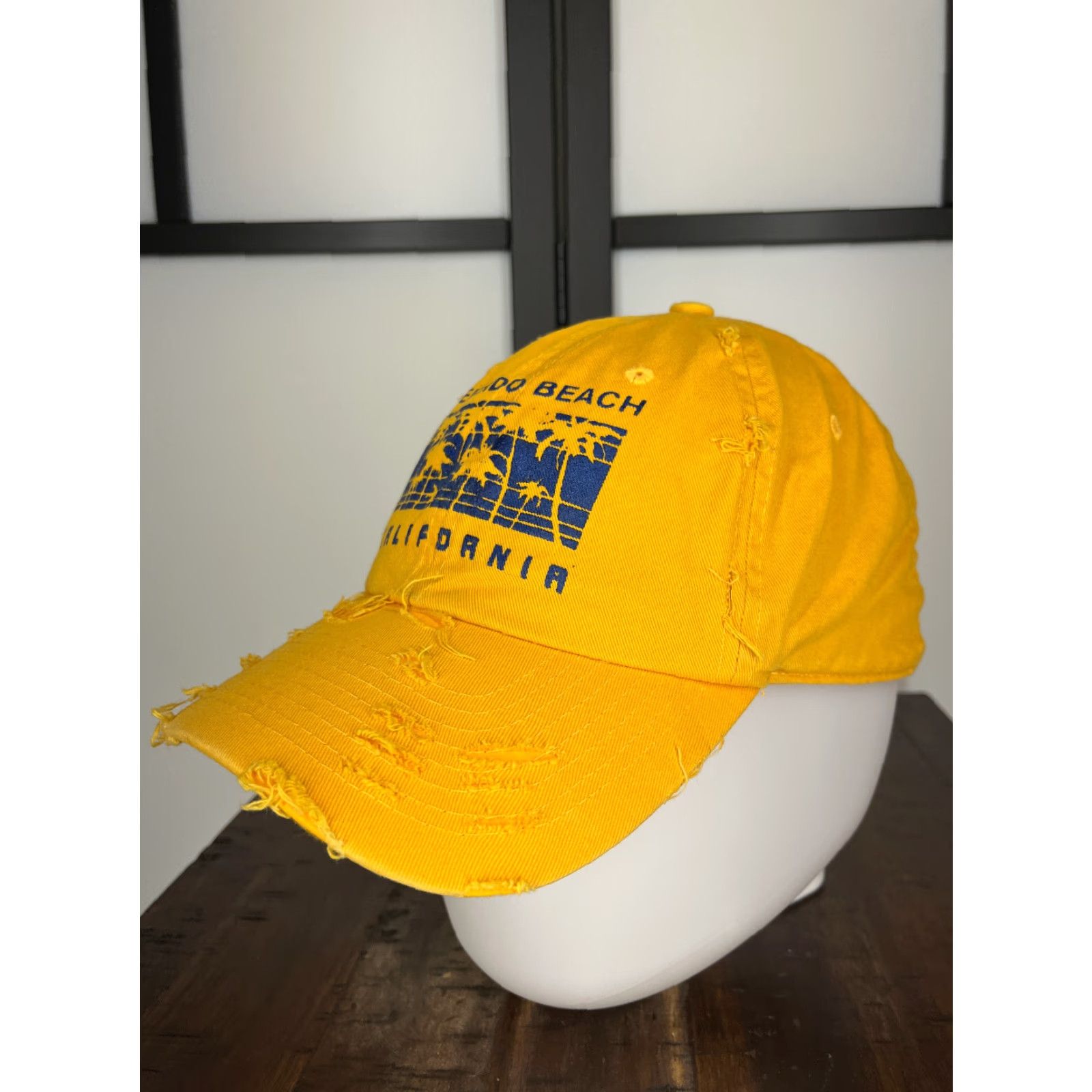 Vintage 4350 District Redondo Beach California Hat Cap Strap Back Womens OS Yellow Distressed Cotton Baseball CapOS Size ONE SIZE - 4 Thumbnail